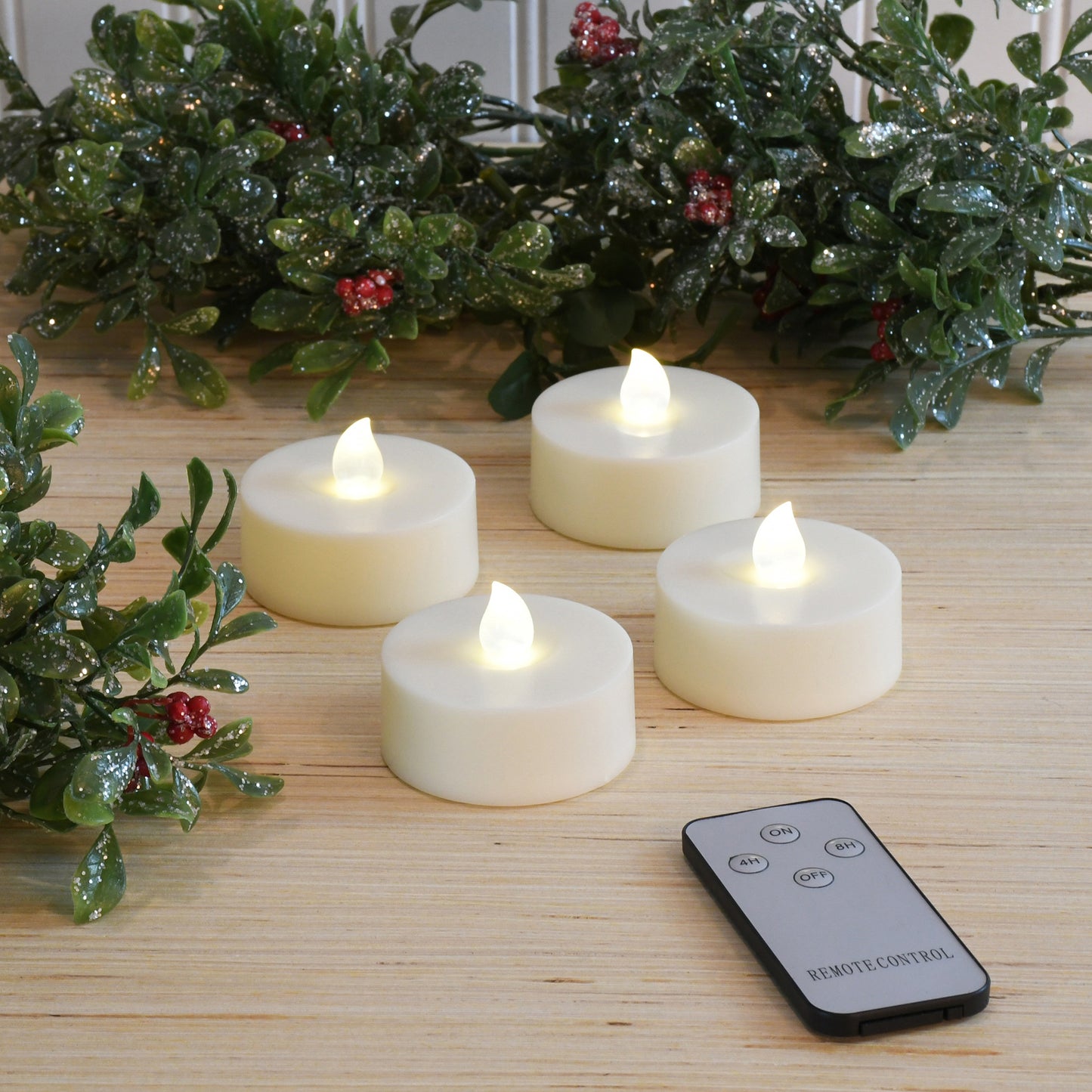 Extra Large Battery Operated Tea Lights with White Lights and Remote Control - Set of 4 - White