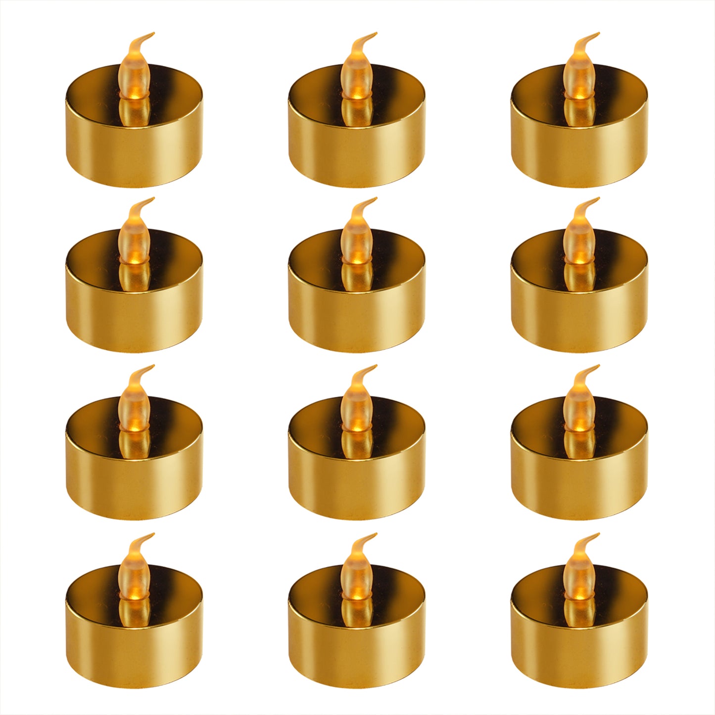 Battery Operated LED Tea Lights - Set of 12 - Metallic Gold