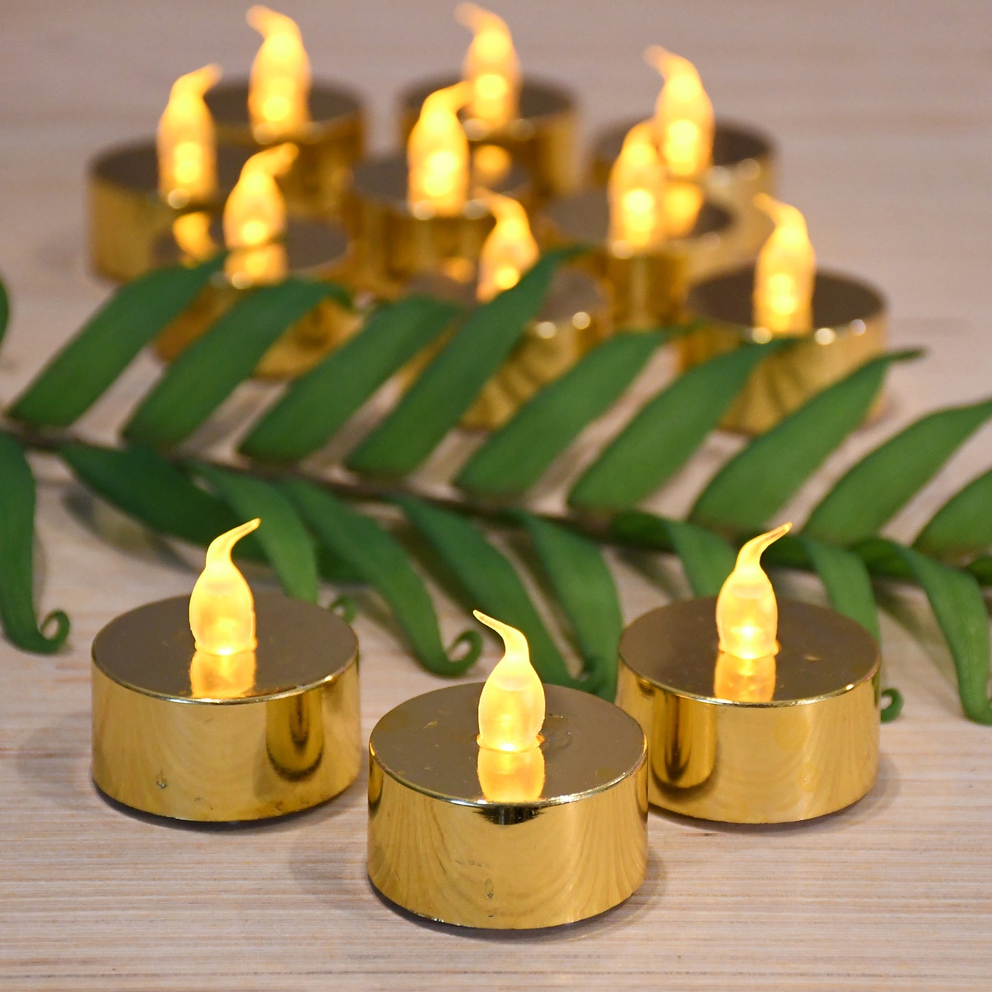 Battery Operated LED Tea Lights - Set of 12 - Metallic Gold