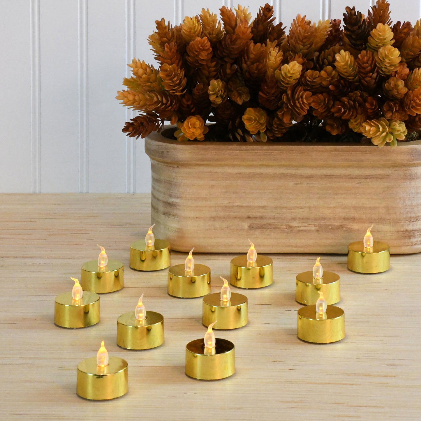 Battery Operated LED Tea Lights - Set of 12 - Metallic Gold