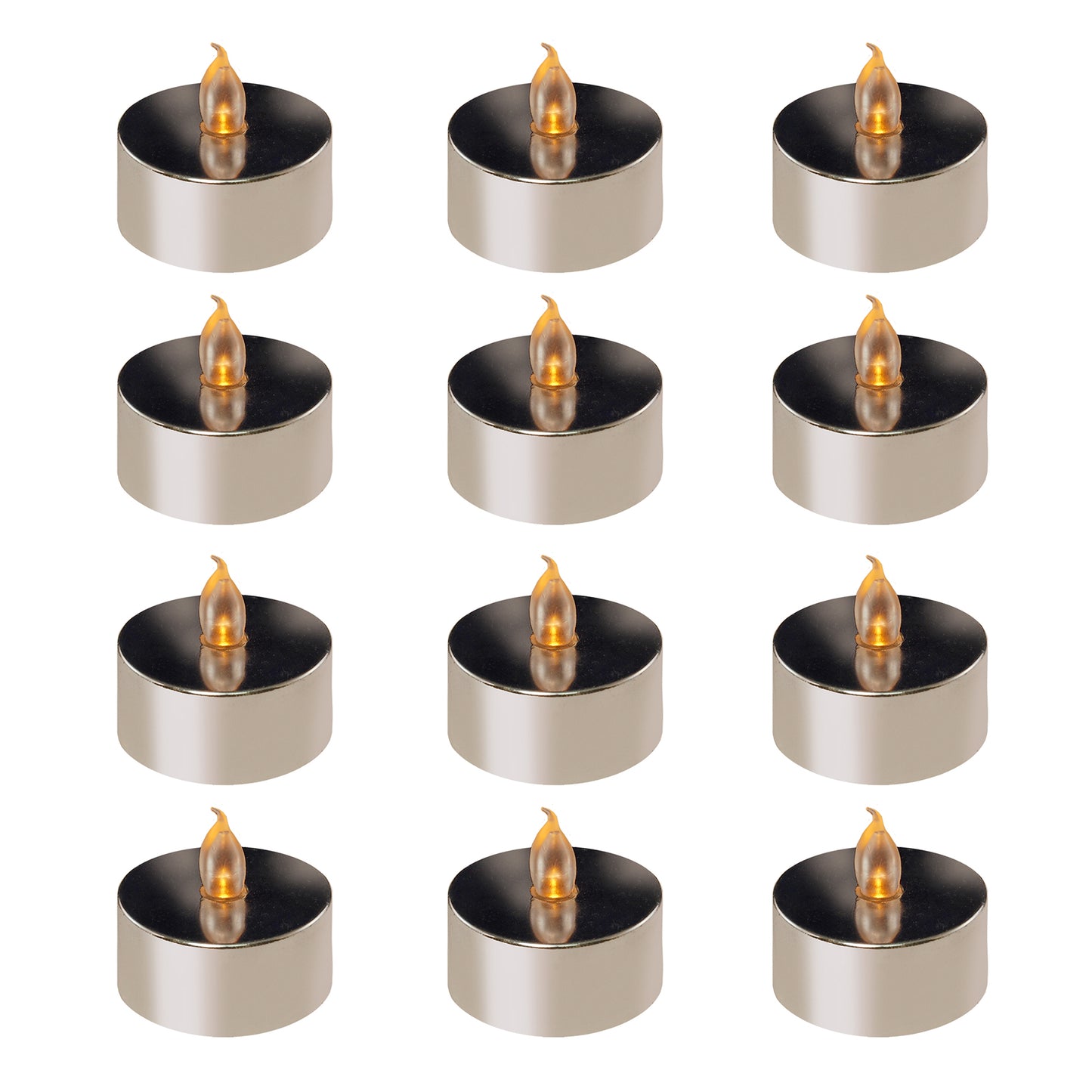 Battery Operated LED Tea Lights - Set of 12 - Metallic Silver