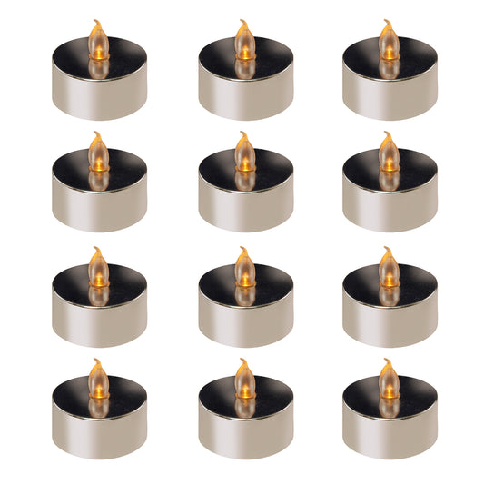 Battery Operated LED Tea Lights - Set of 12 - Metallic Silver