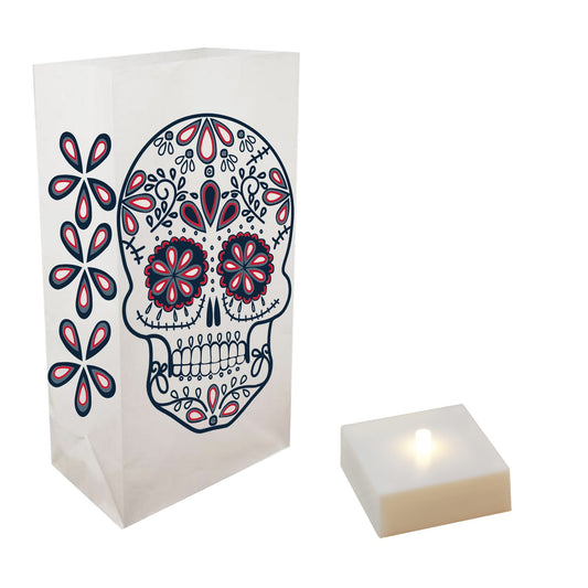 Battery-Operated LED Luminaria Kit, Sugar Skull - Set of 6