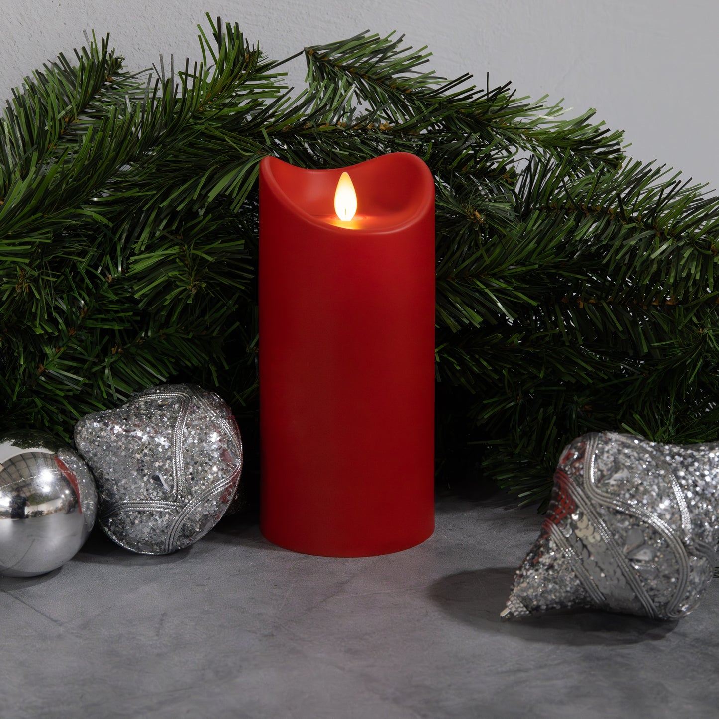 Battery Operated 5" Red Pillar Candle with Flickering Flame