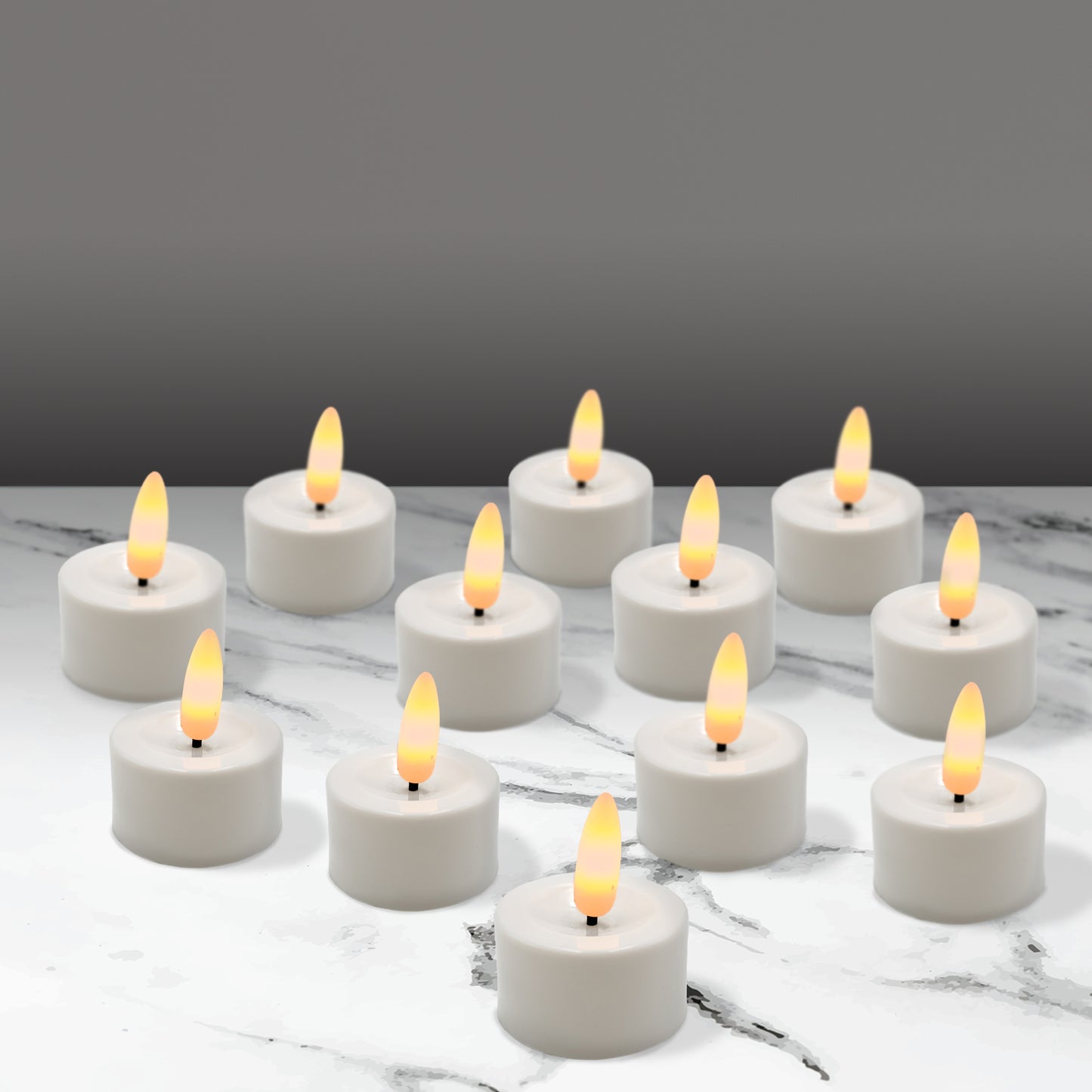 Battery-Operated 3D Wick Flame Tea Lights, White - Set of 12 - White