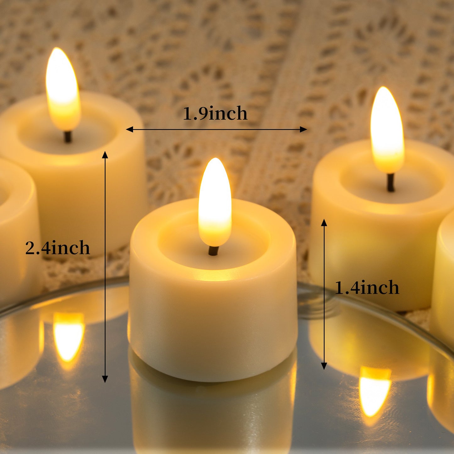 Battery-Operated 3D Wick Flame Tea Lights, White - Set of 12 - White