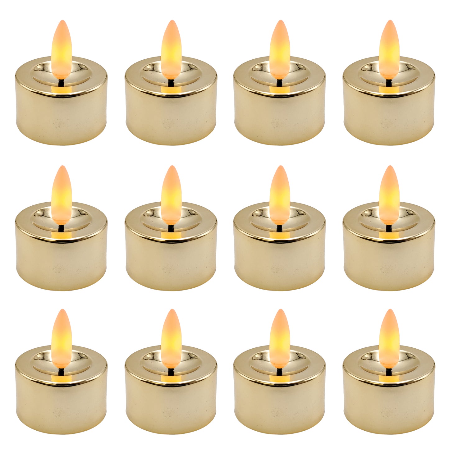 Battery-Operated 3D Wick Flame Tea Lights - Set of 12 - Gold