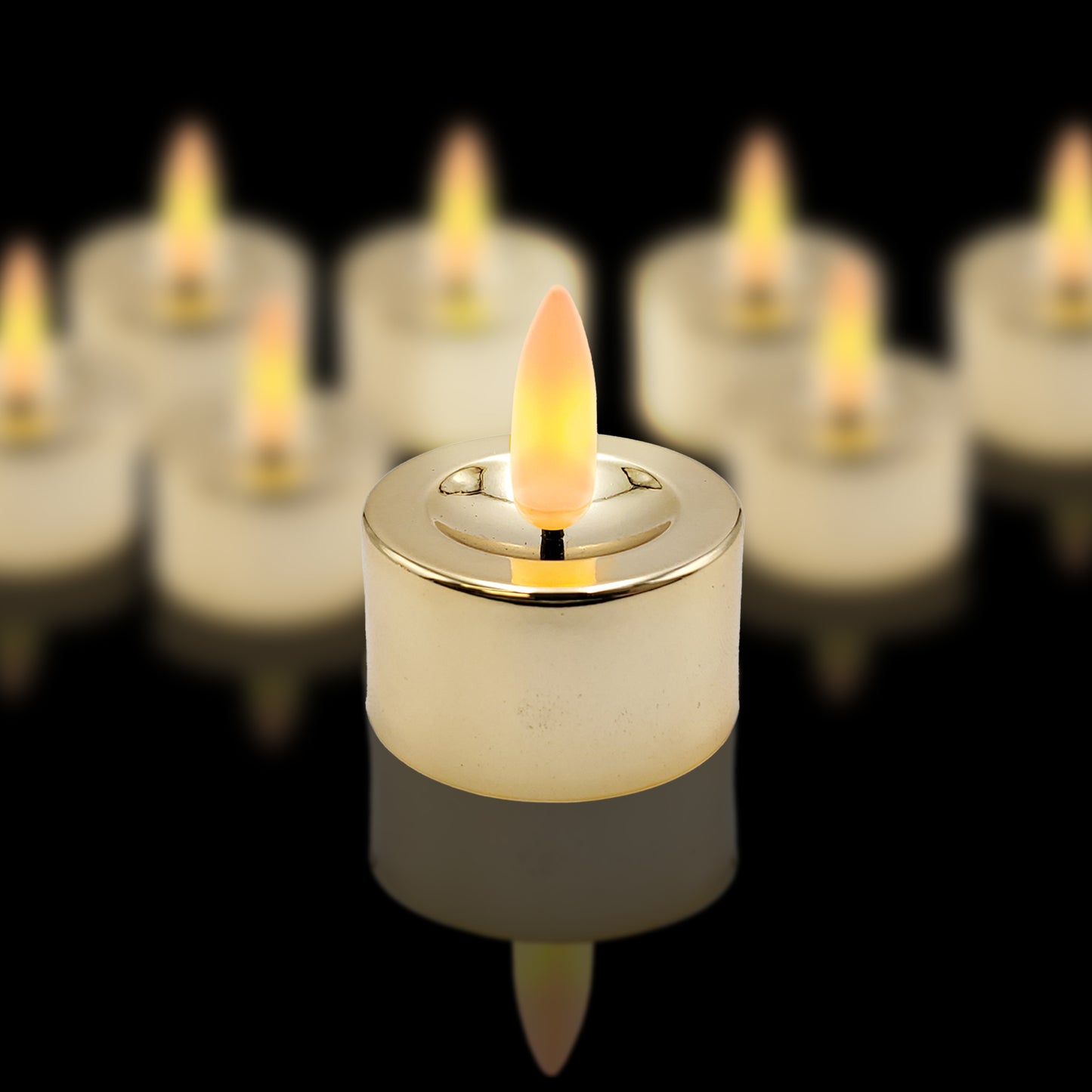 Battery-Operated 3D Wick Flame Tea Lights - Set of 12 - Gold