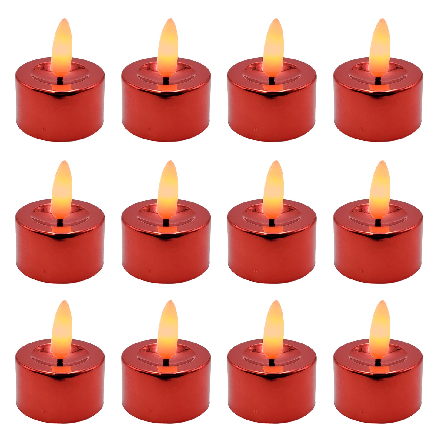 Battery-Operated 3D Wick Flame Tea Lights - Set of 12 - Red