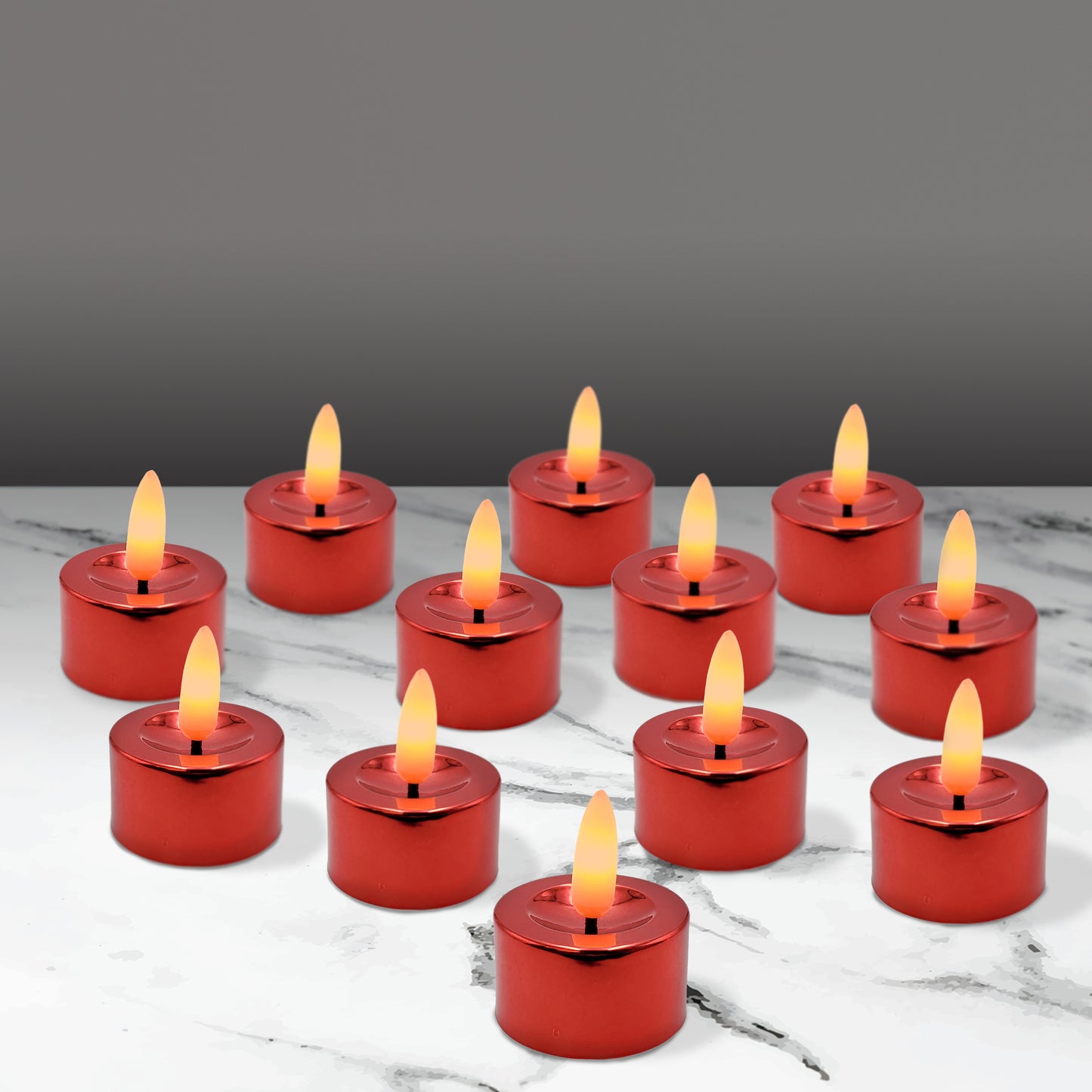 Battery-Operated 3D Wick Flame Tea Lights - Set of 12 - Red