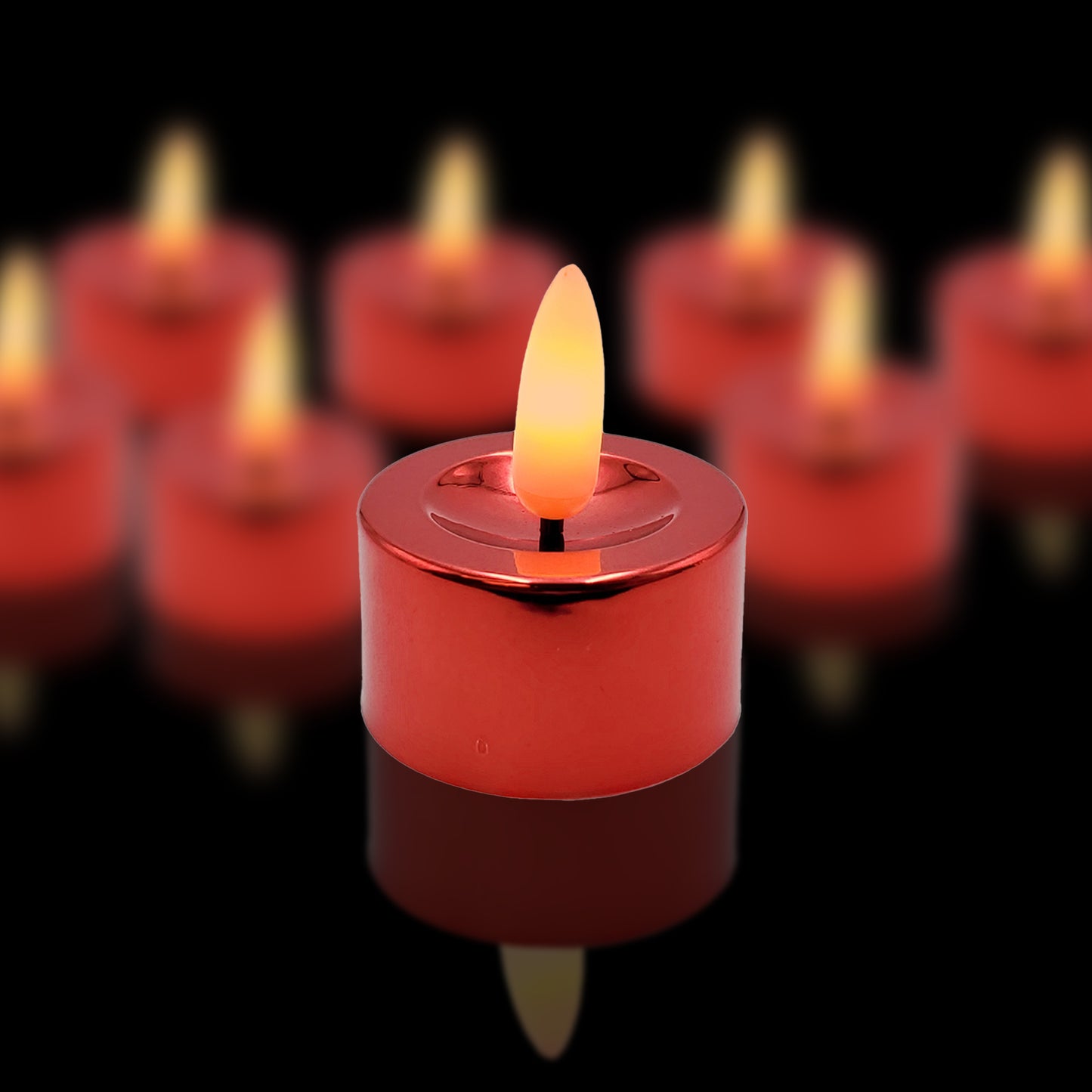 Battery-Operated 3D Wick Flame Tea Lights - Set of 12 - Red