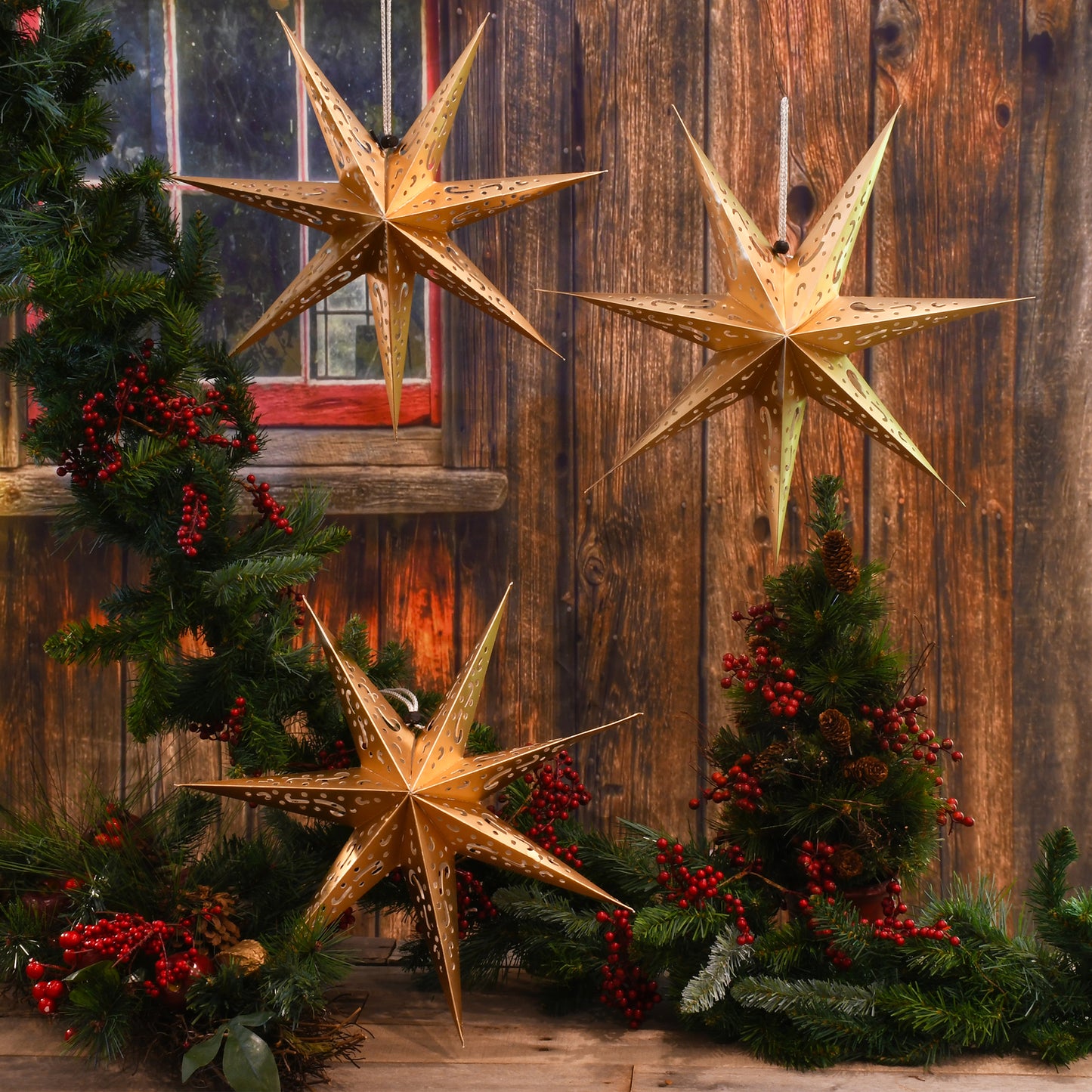 Hanging Lantern, Star - Set of 3 - Gold