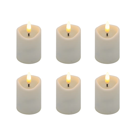 Battery Operated 3D Wick Flame Mini Pillars - Set of 6