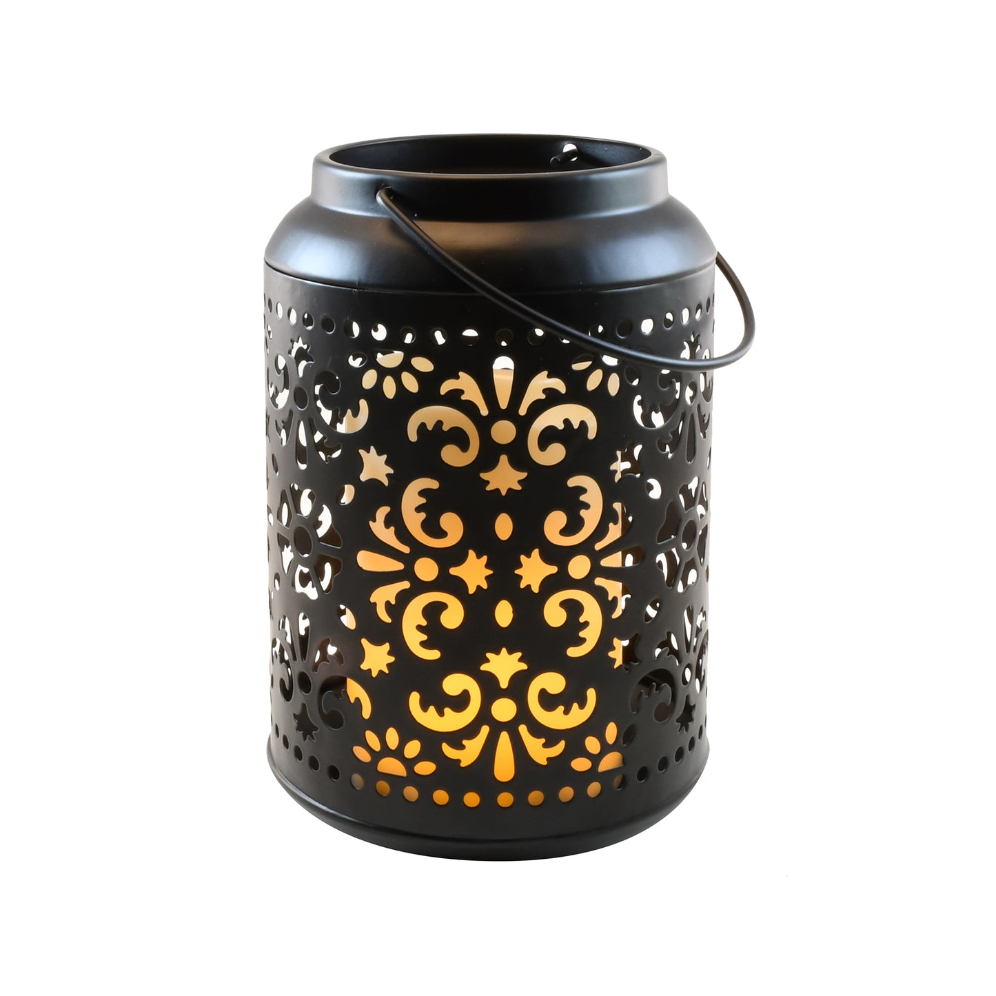 Flame Effect Battery-Operated Black Metal Lantern