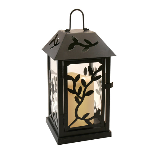 Metal Lantern with Battery-Operated Candle - Black Vine