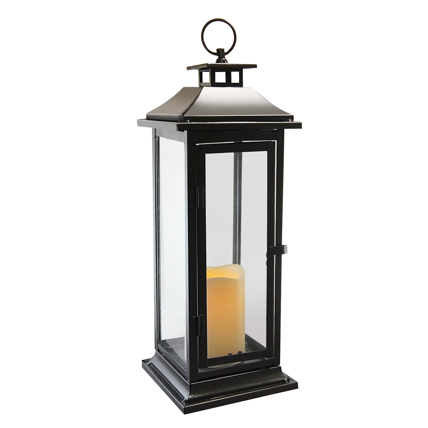 Metal Lantern with Battery-Operated Candle - Traditional Black