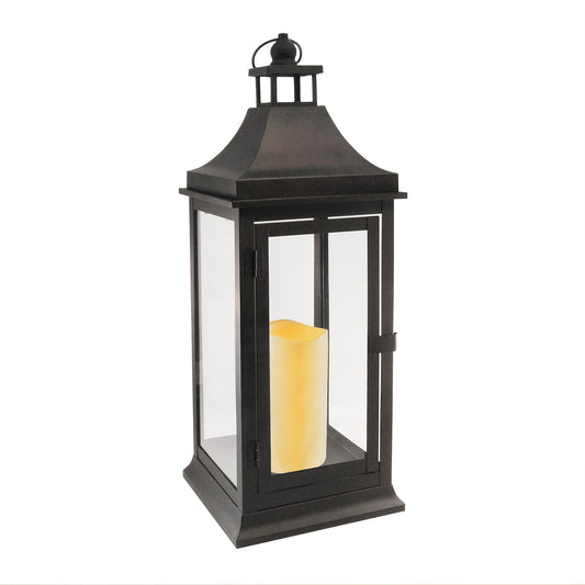 Metal Lantern with Battery-Operated Candle - 19" Black