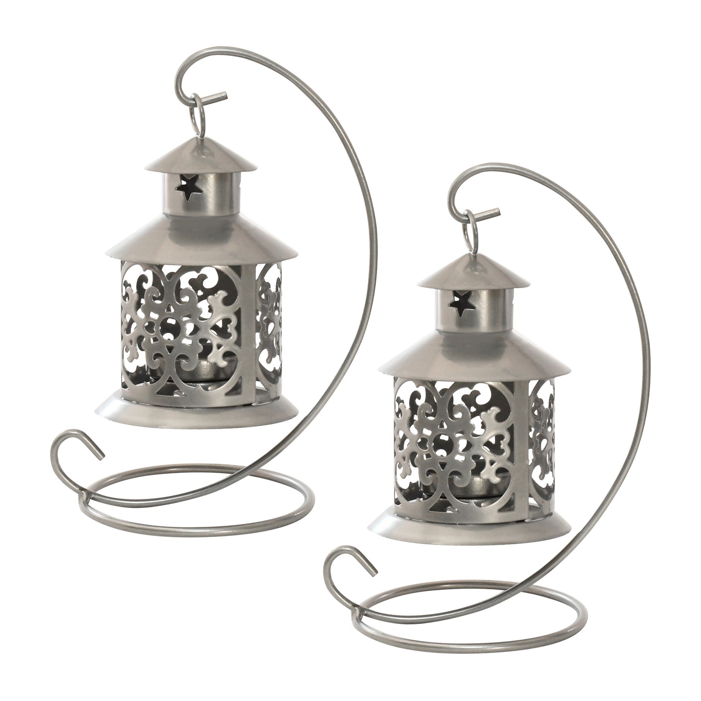 Metal Candleholders - Set of 2 - Silver