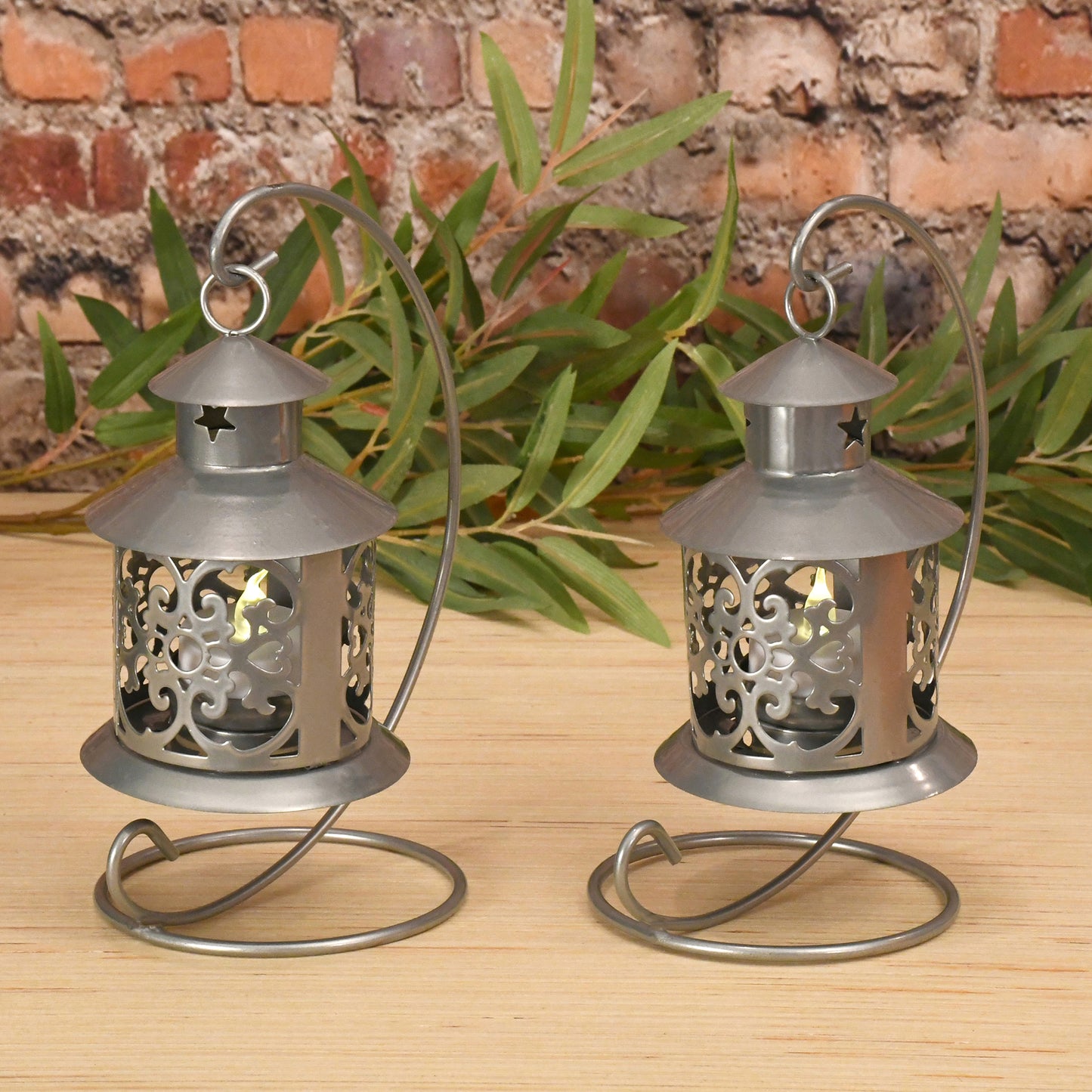 Metal Candleholders - Set of 2 - Silver