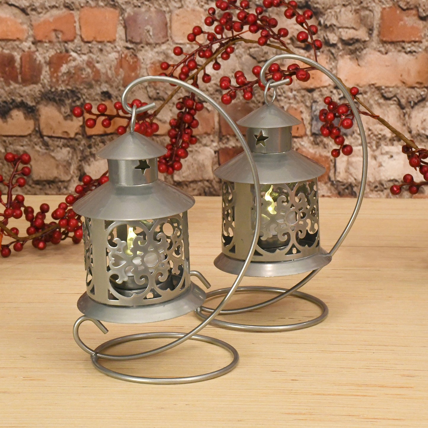 Metal Candleholders - Set of 2 - Silver