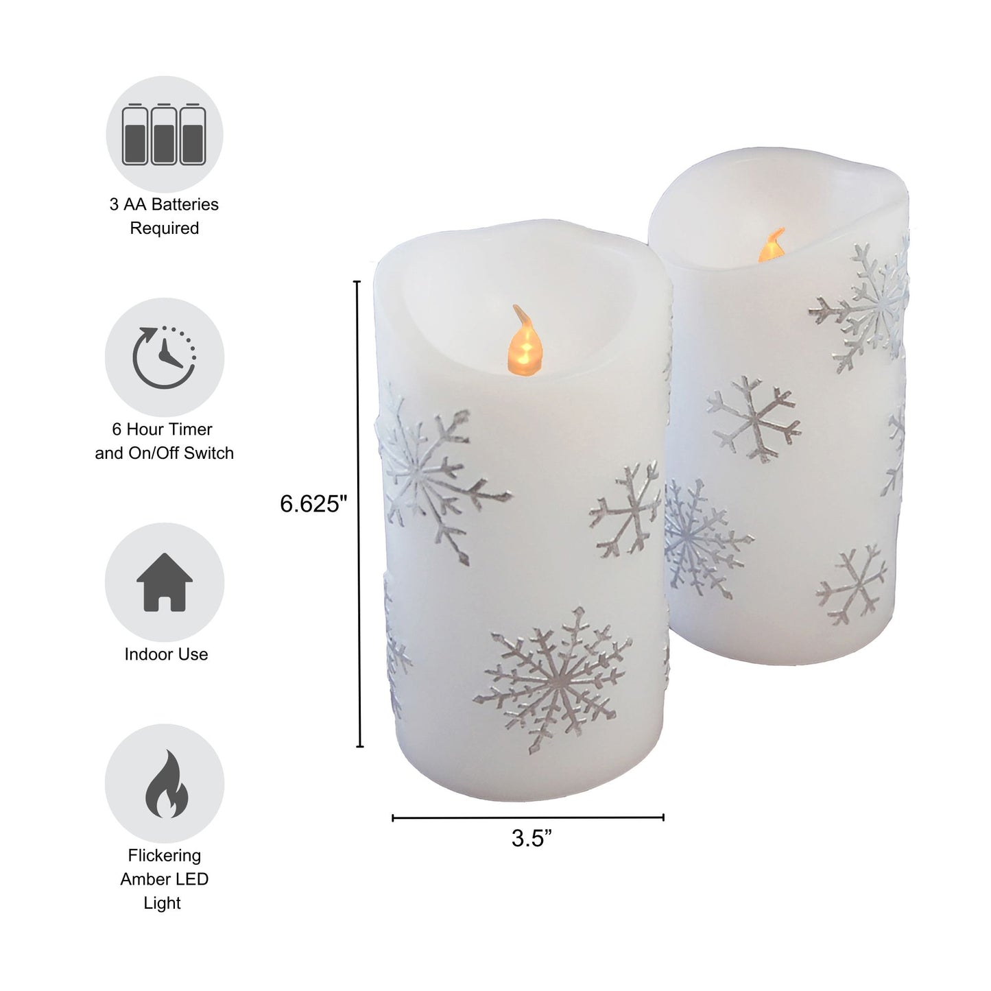 Battery Operated Wax LED Candles, Snowflake - Set of 2