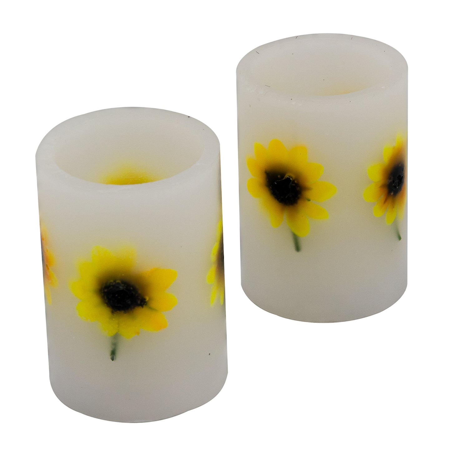 Battery Operated Wax LED Candles, Dried Flowers - Set of 2