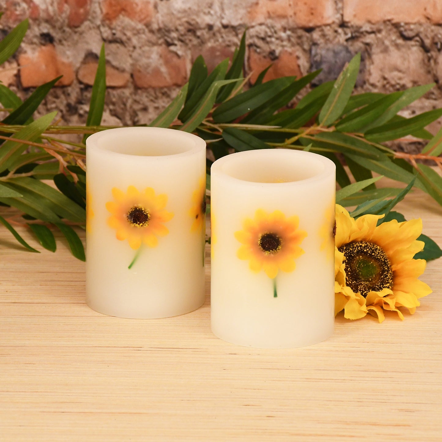 Battery Operated Wax LED Candles, Dried Flowers - Set of 2