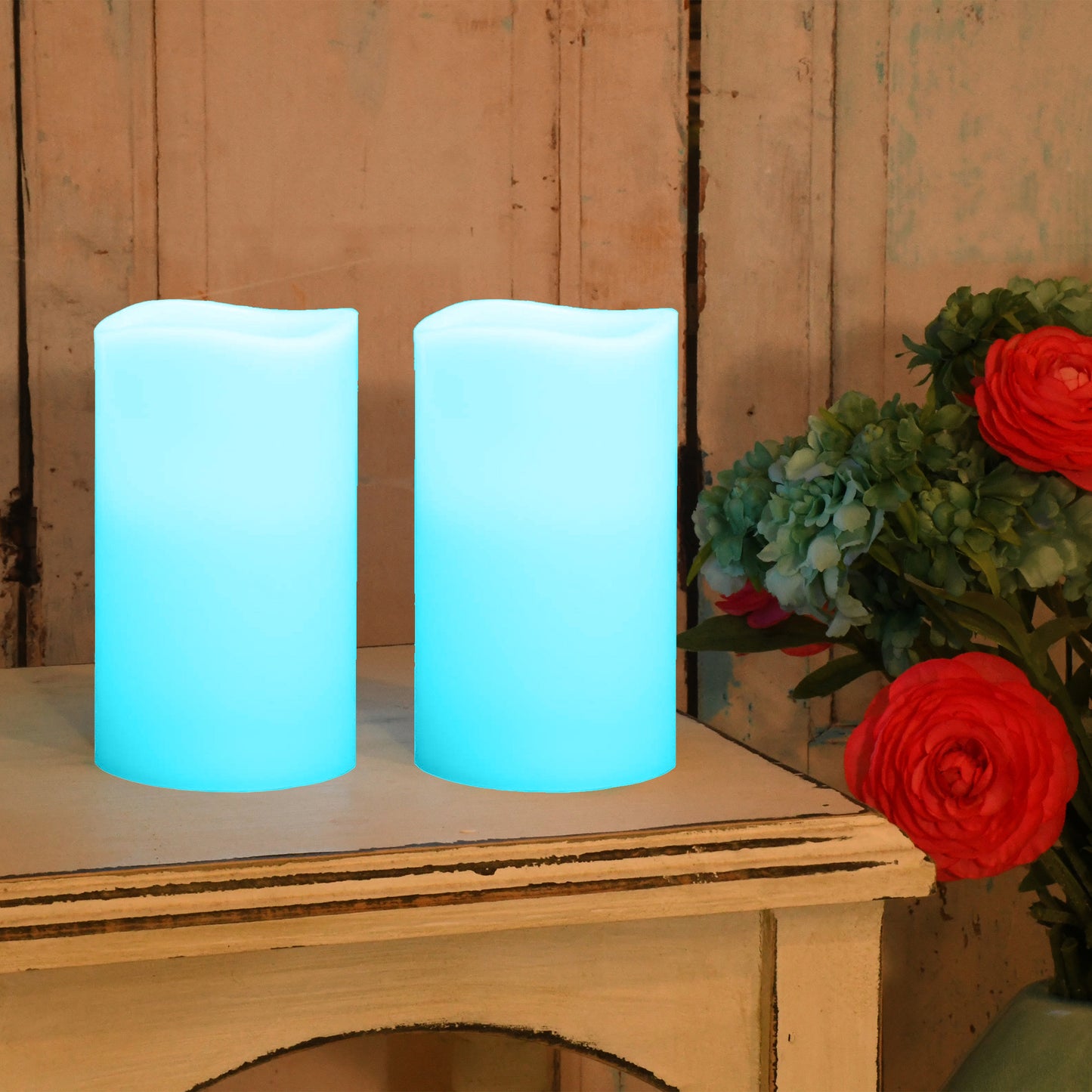 Battery Operated Wax LED Candles with Remote Control, Multicolor - Set of 2