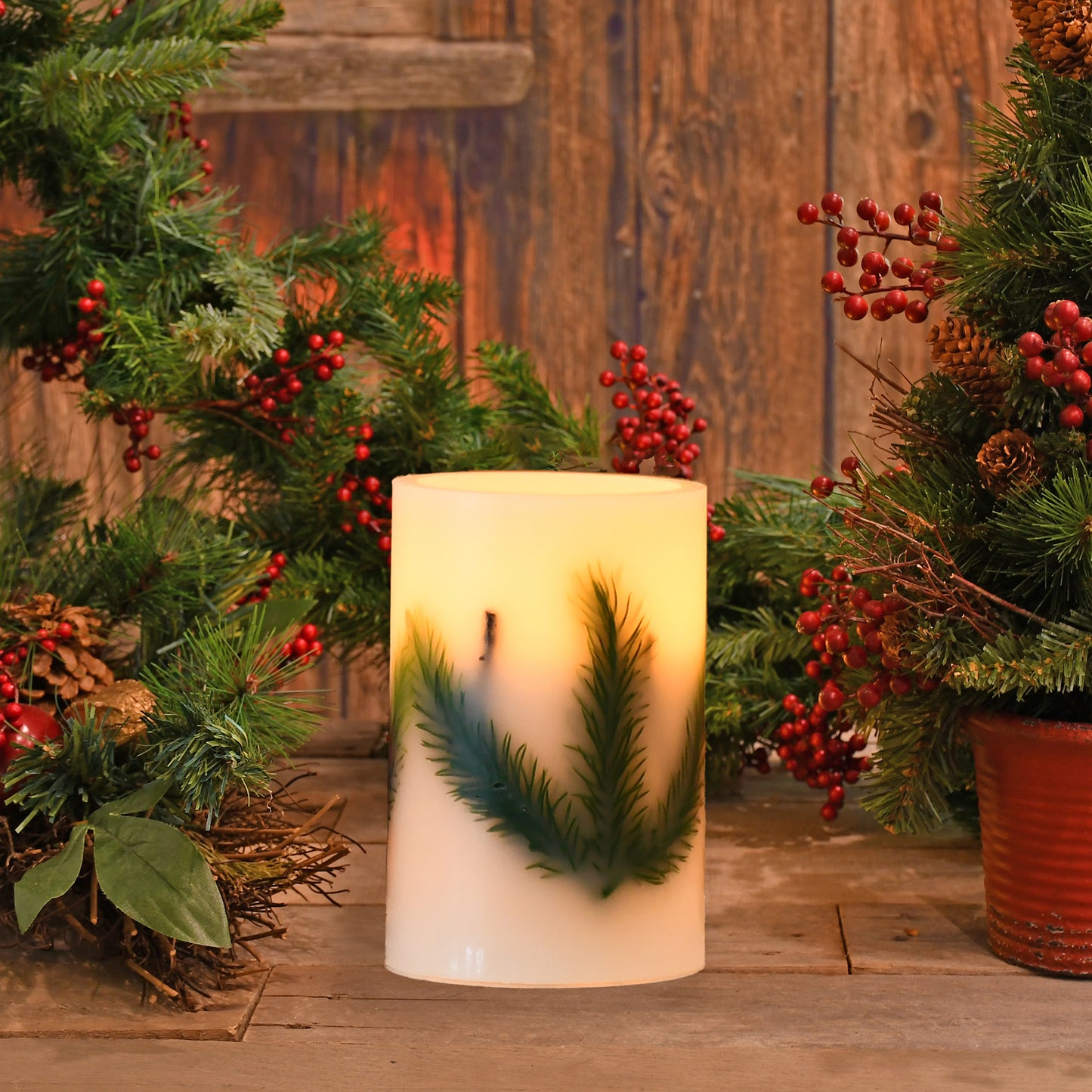 Battery Operated Wax LED Candles - Pine Needle