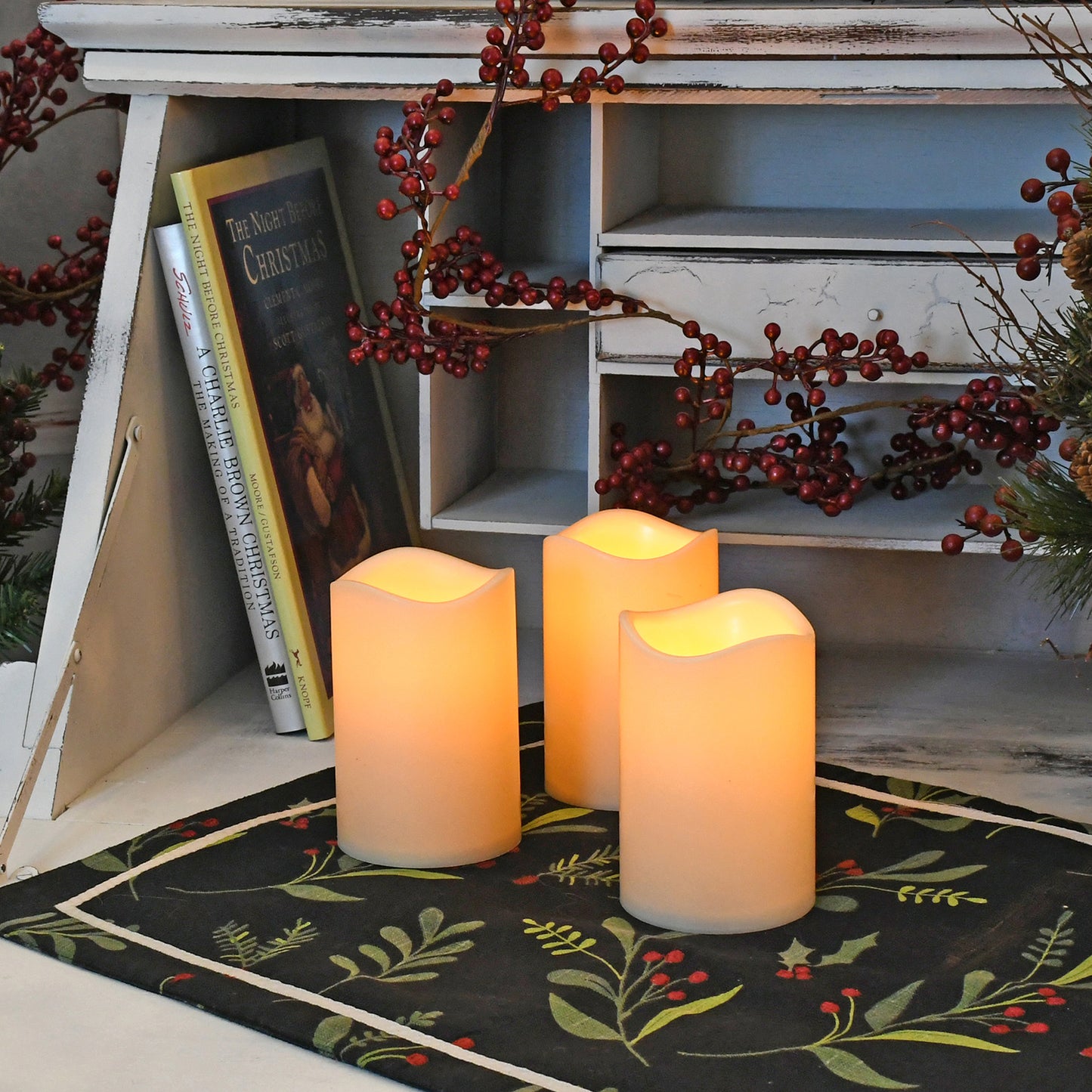 Battery Operated LED Pillar Candles - Set of 3