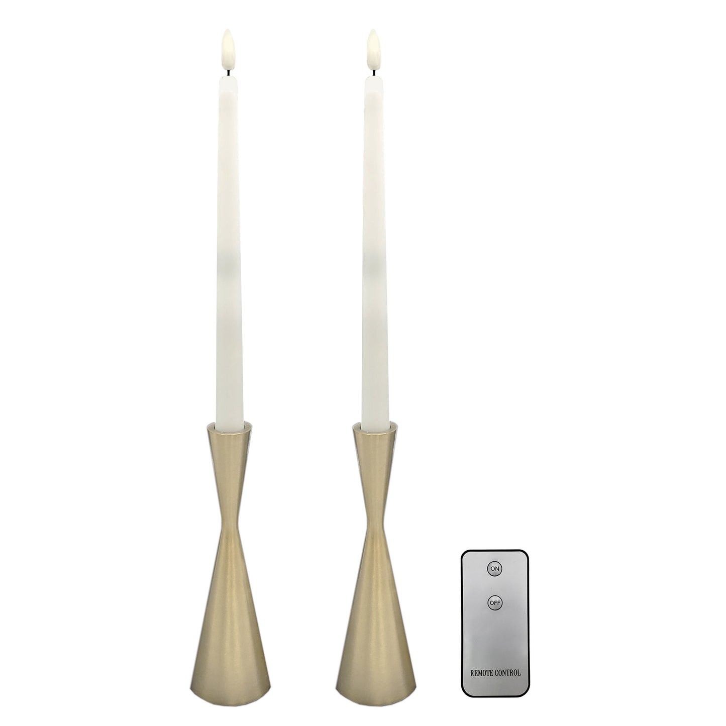 Battery Operated 3D Wick Taper Candles with Metal Holders - Set of 2