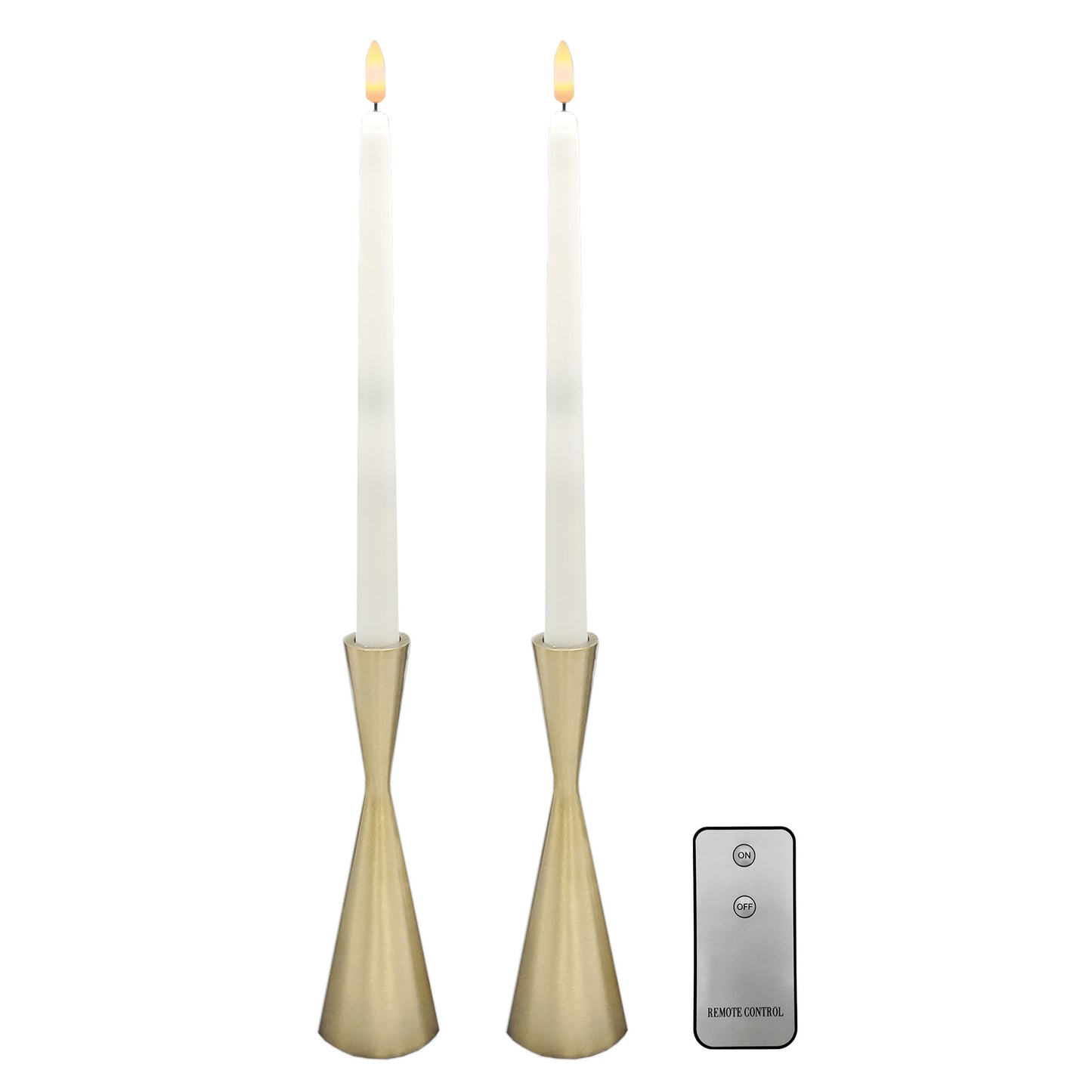 Battery Operated 3D Wick Taper Candles with Metal Holders - Set of 2