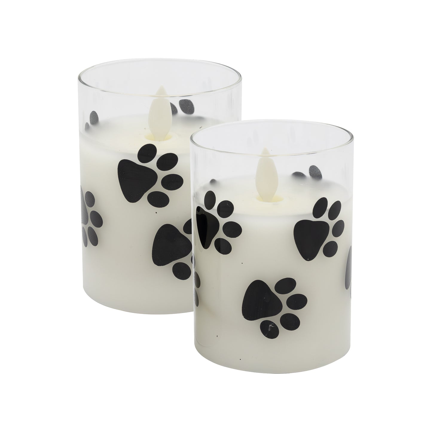 Battery Operated Glass LED Candles, Paw Print - Set of 2