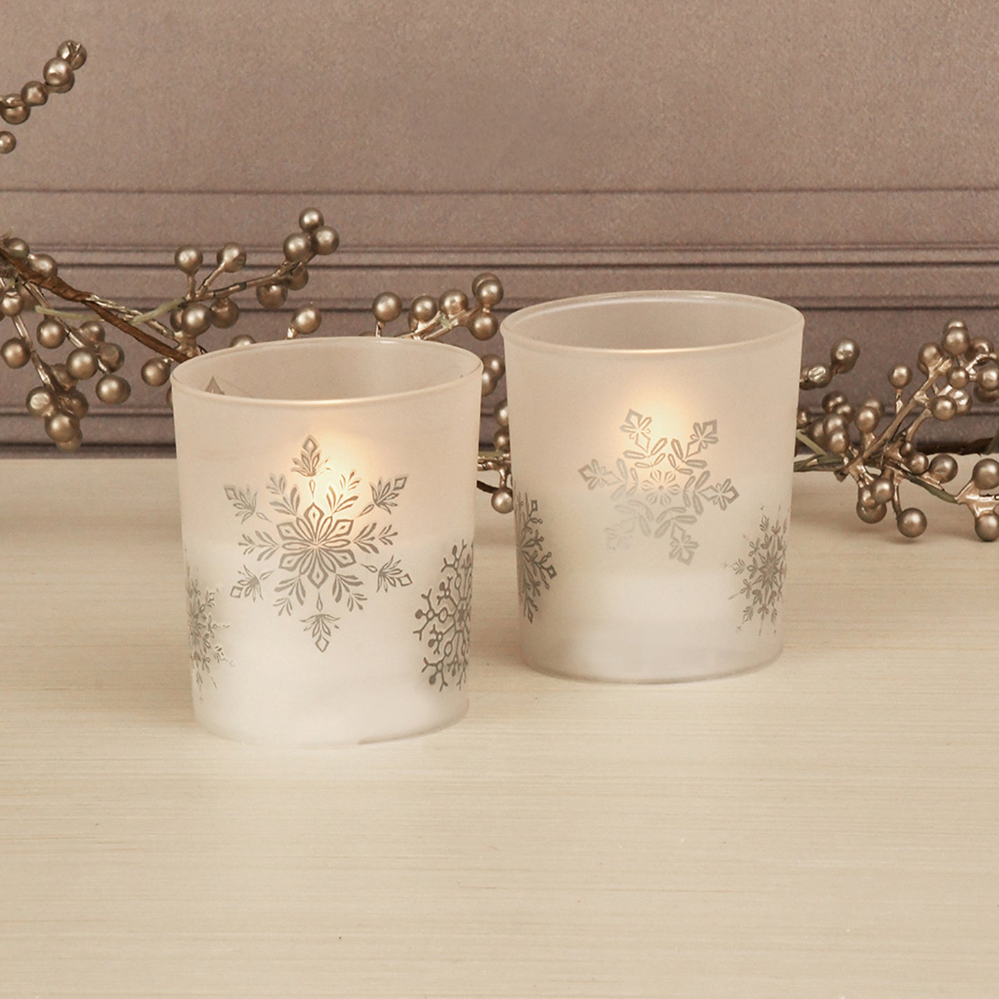 Battery Operated Glass LED Candles, Snowflake - Set of 2