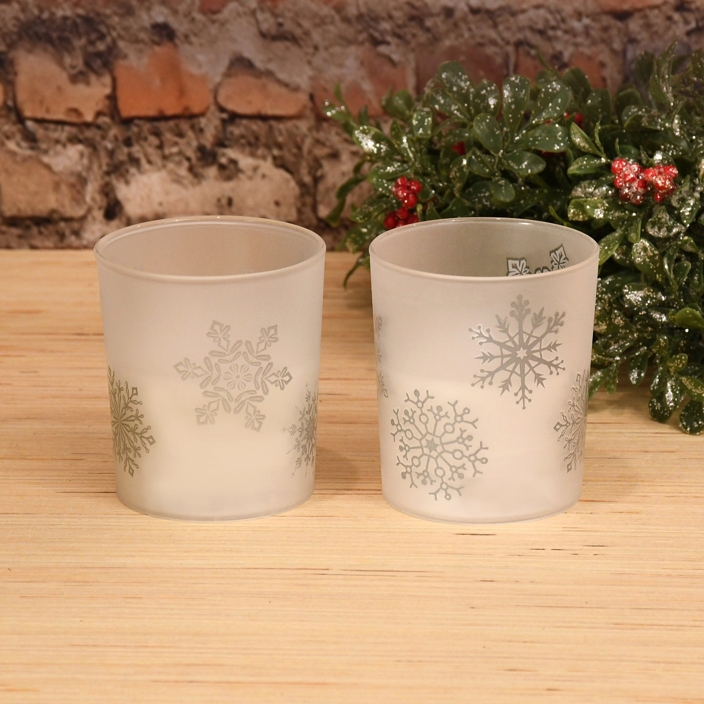 Battery Operated Glass LED Candles, Snowflake - Set of 2