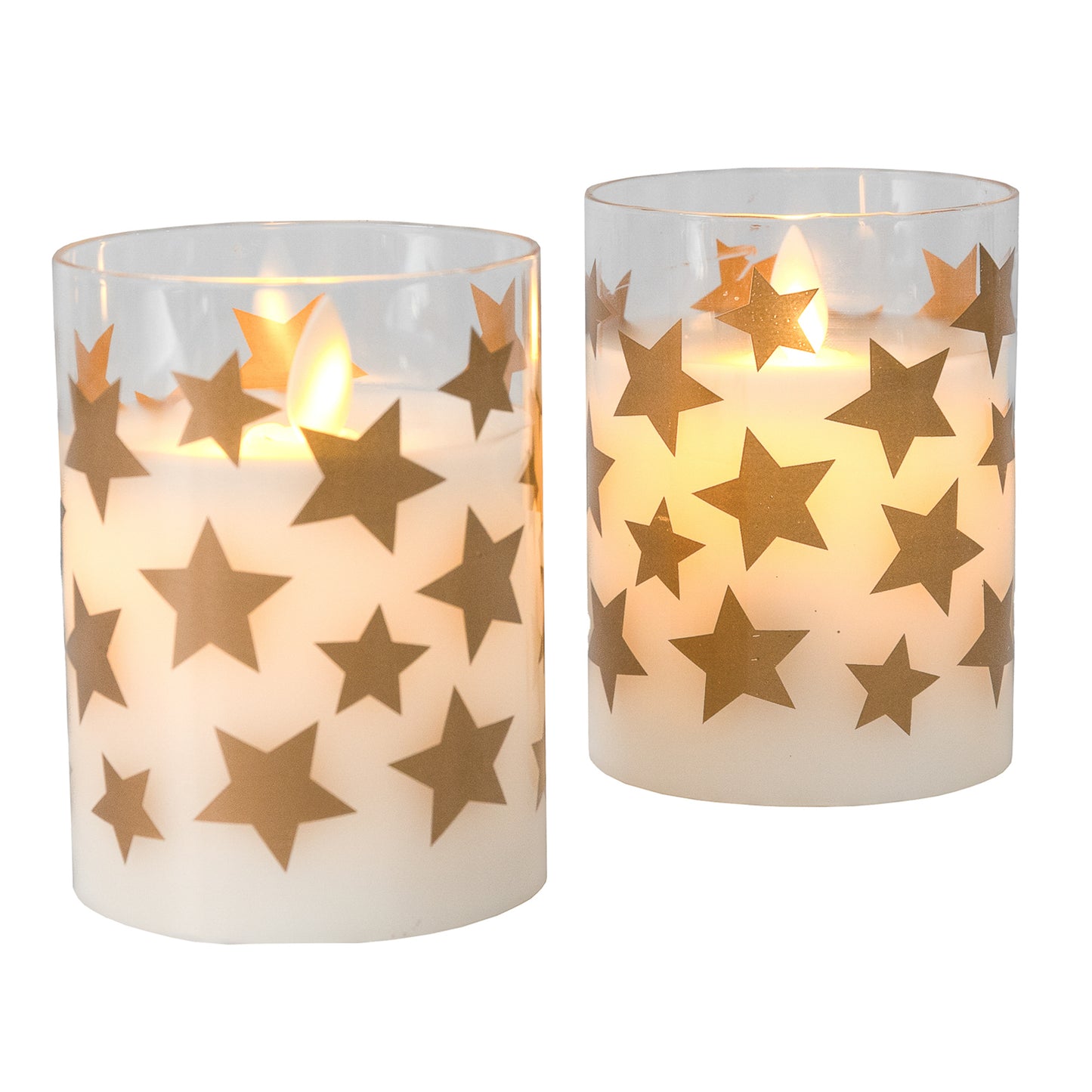 Battery Operated LED Glass Candles with Flickering Flame, Gold Star - Set of 2