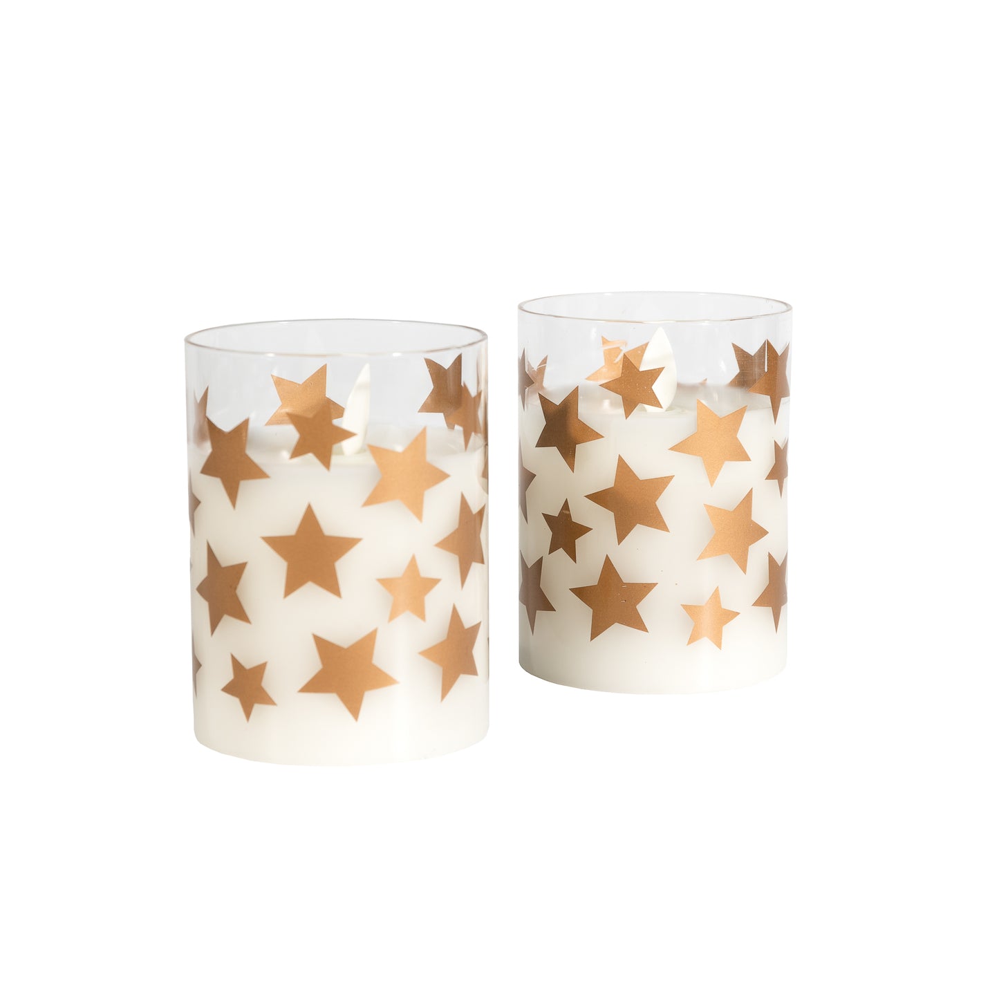 Battery Operated LED Glass Candles with Flickering Flame, Gold Star - Set of 2