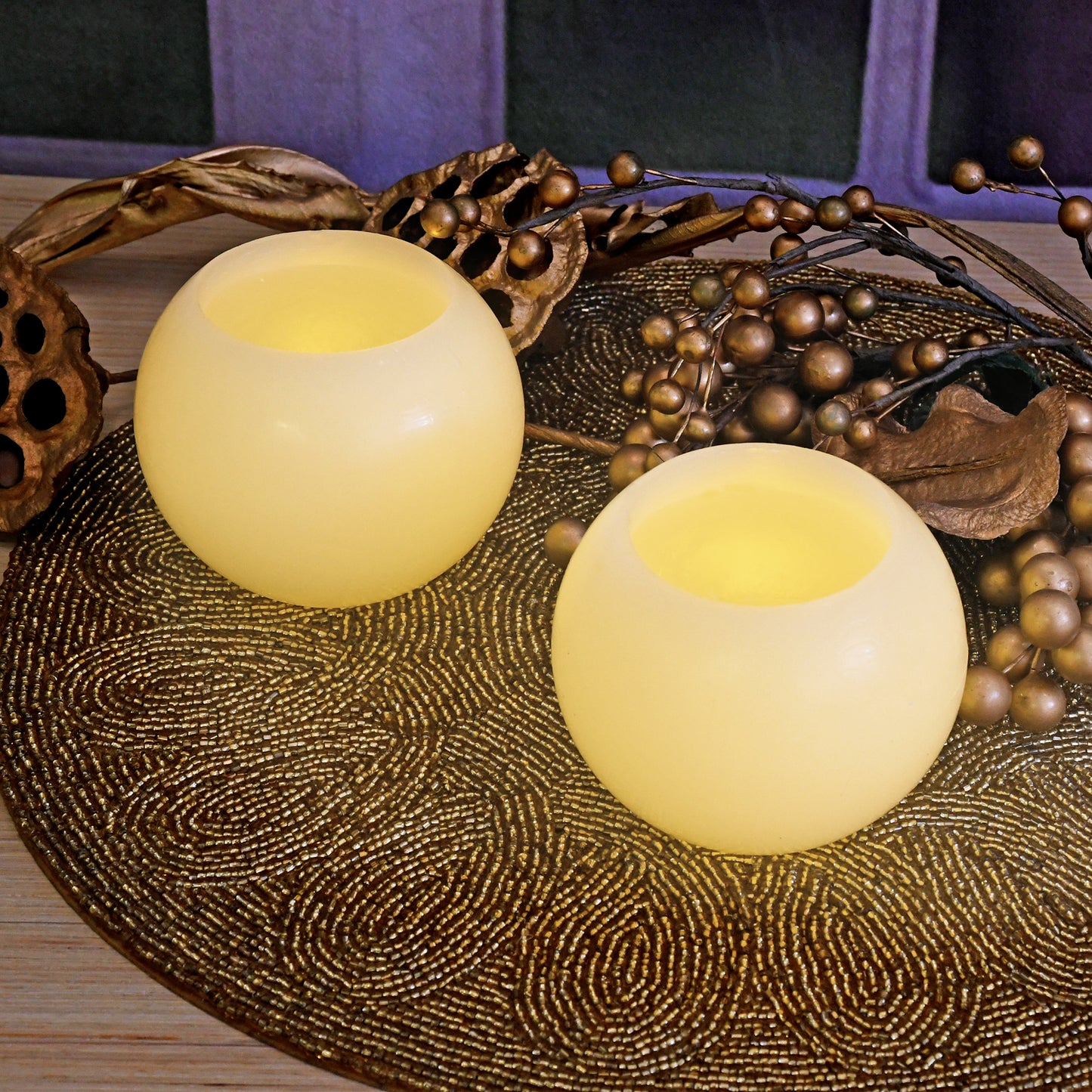 Battery Operated Round Wax LED Candles - Set of 2