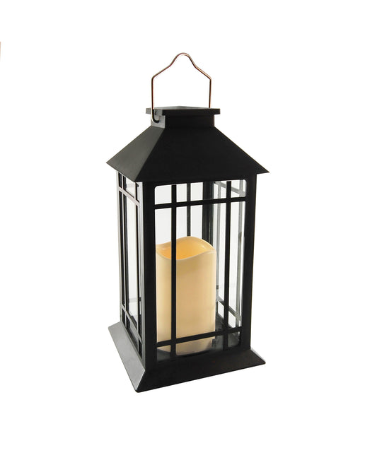 Solar Powered Lantern with LED Candle - Black Window