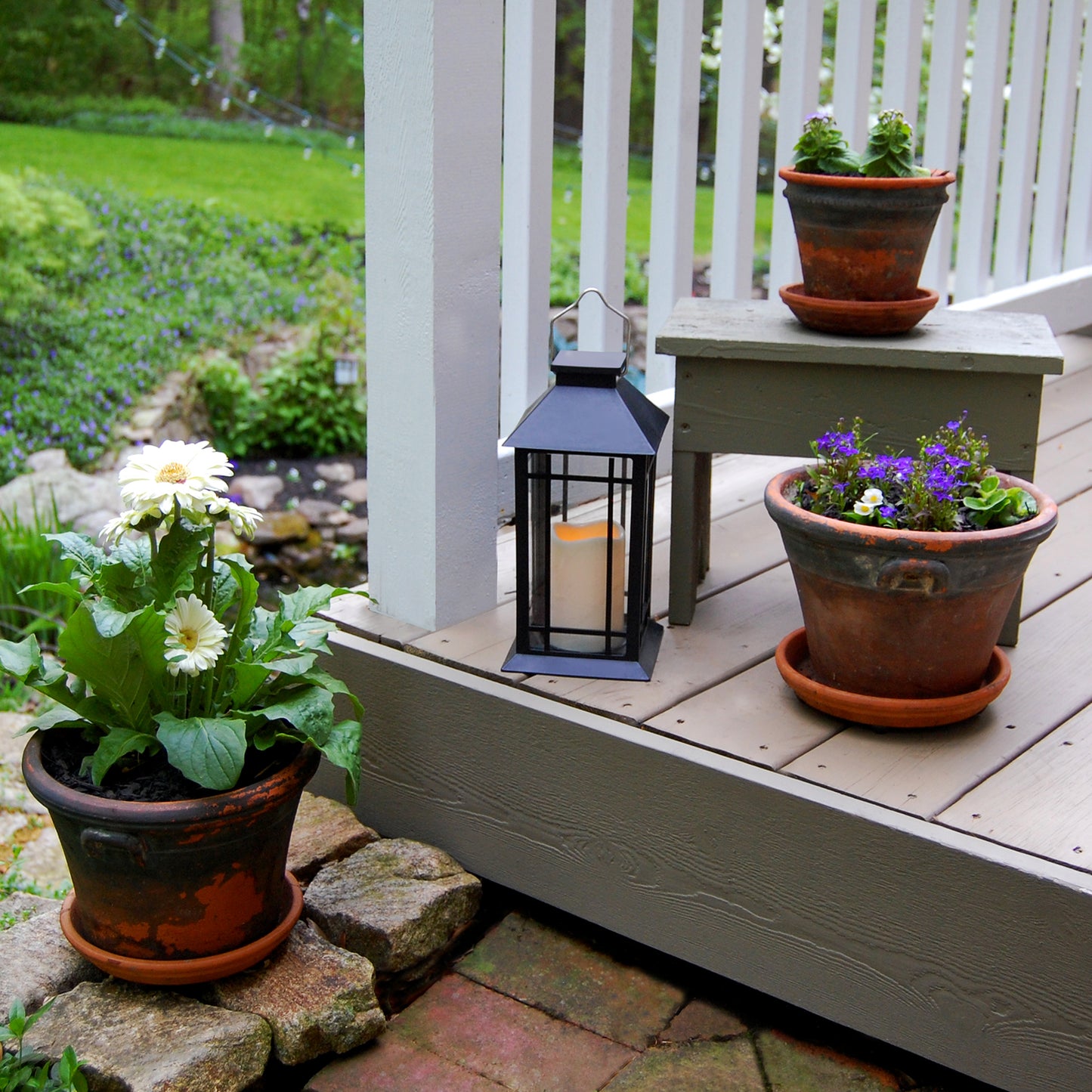 Solar Powered Lantern with LED Candle - Black Window