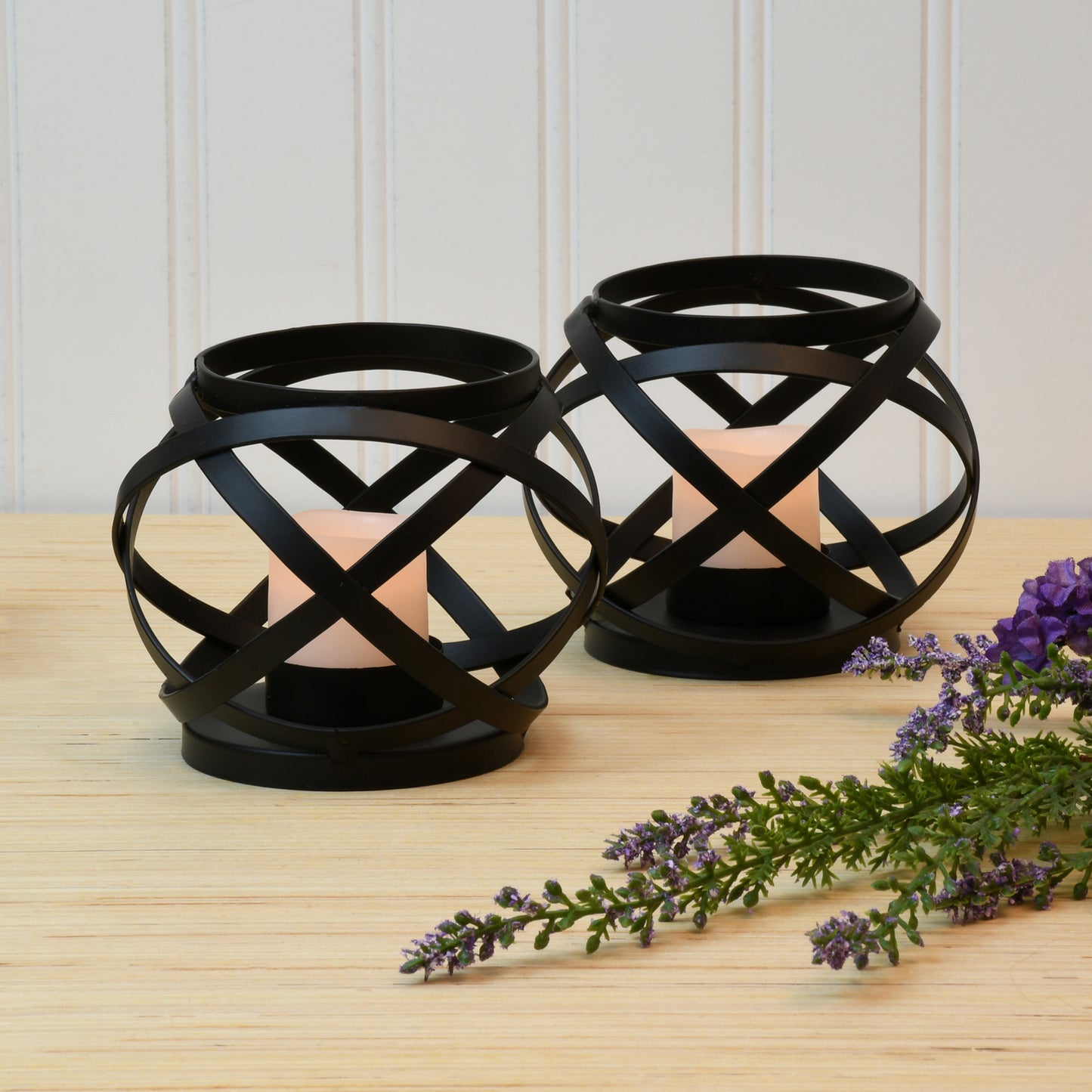Metal Candleholders with Battery Operated LED Candles - Set of 2