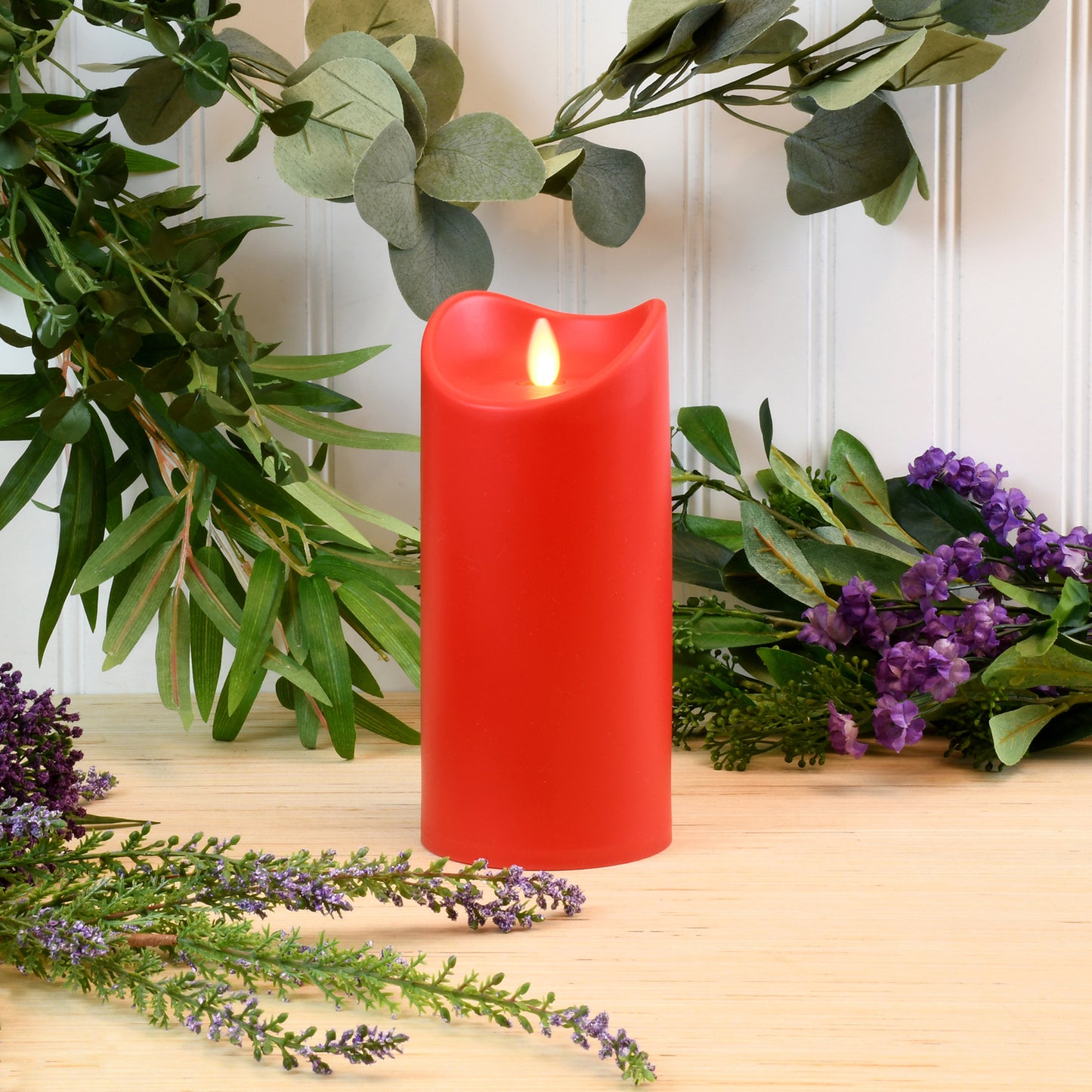 Battery Operated 7" Red Pillar Candle with Flickering Flame