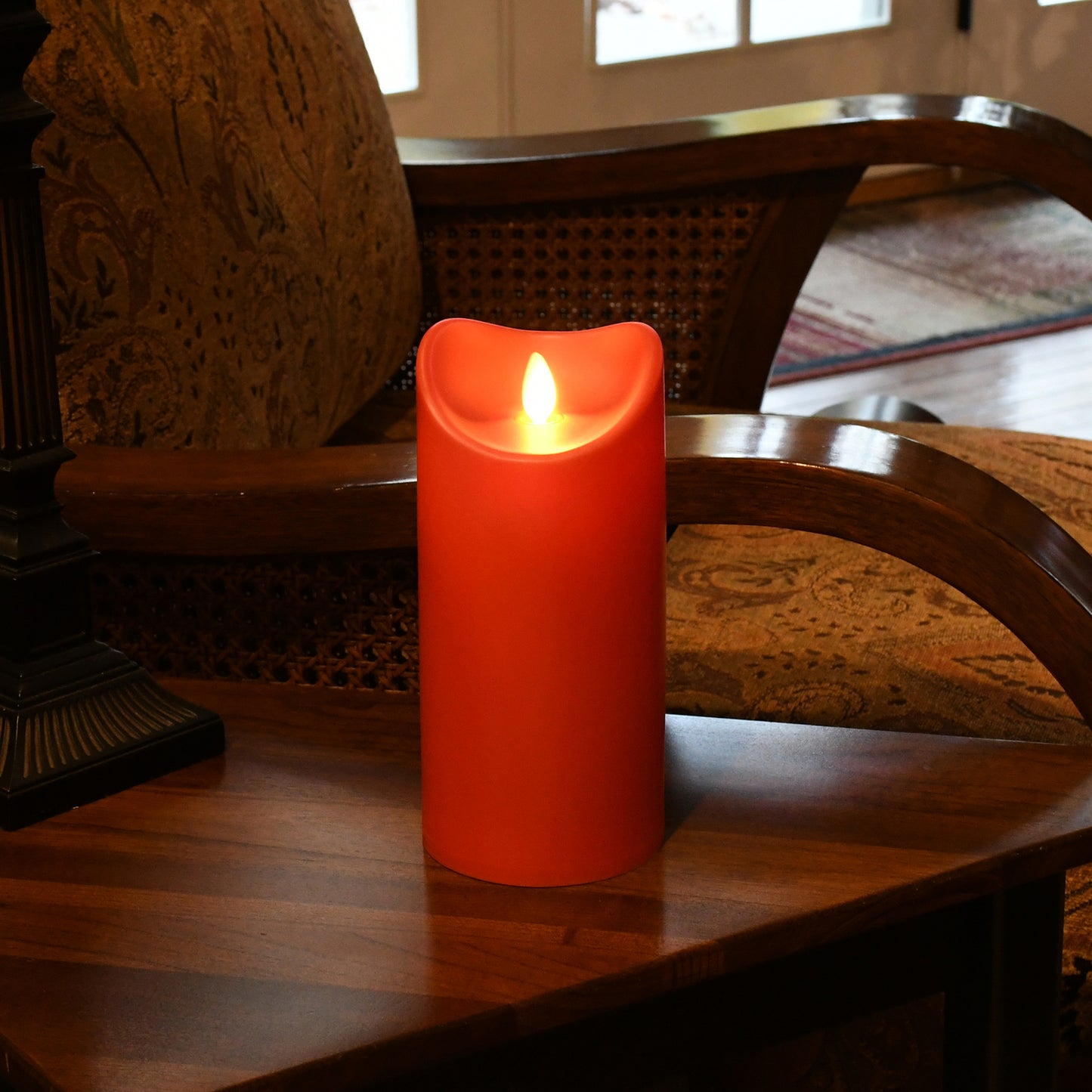 Battery Operated 7" Red Pillar Candle with Flickering Flame