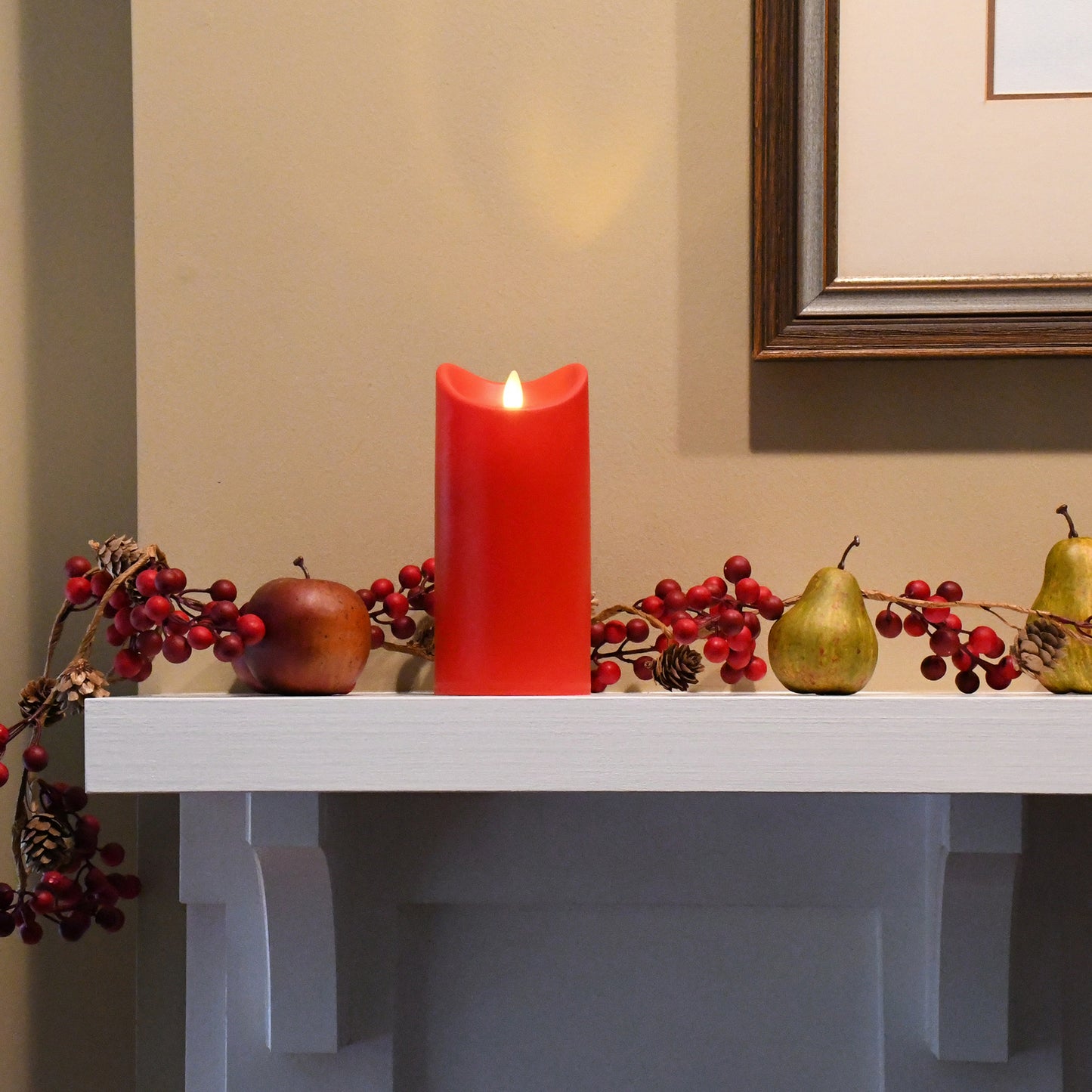 Battery Operated 7" Red Pillar Candle with Flickering Flame