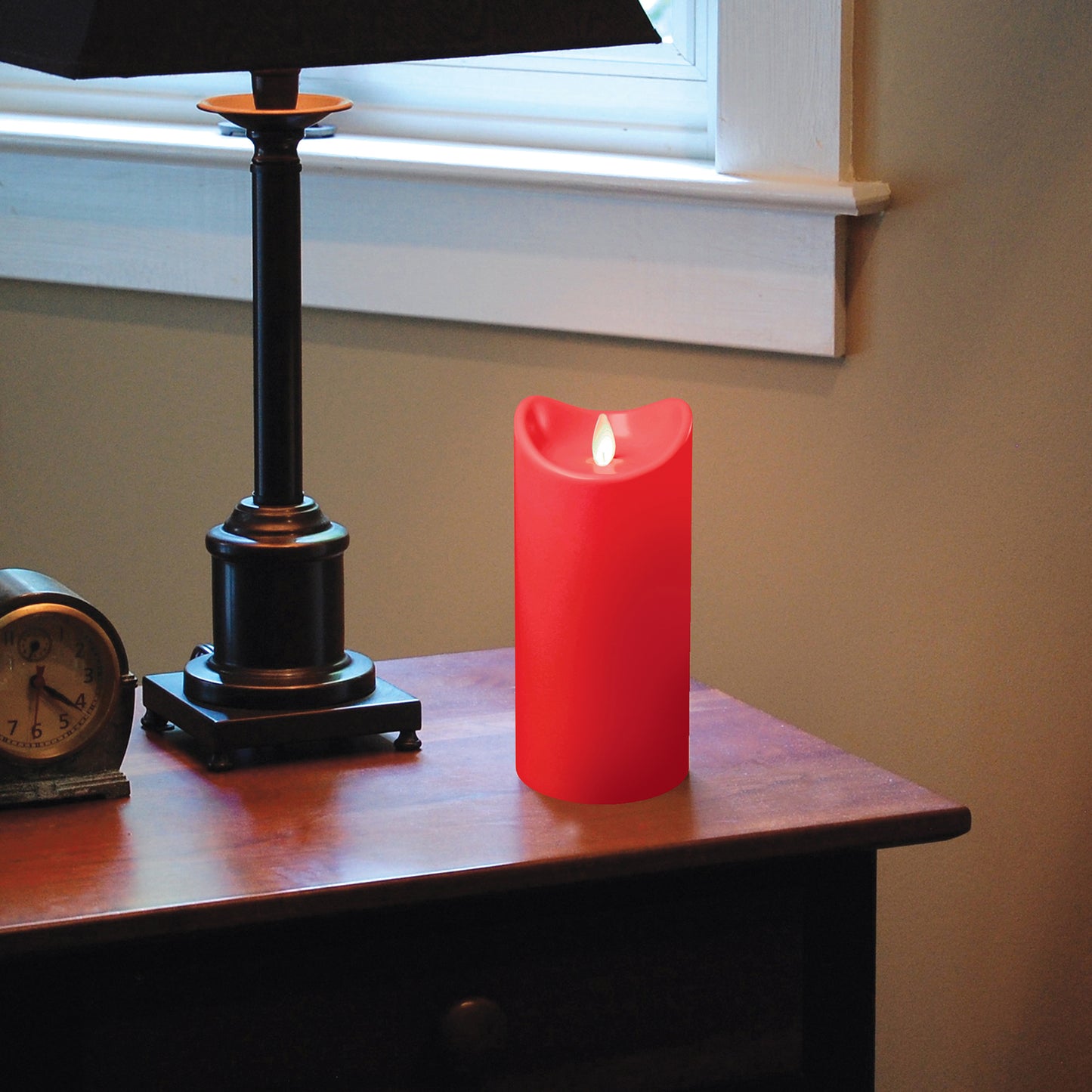 Battery Operated 7" Red Pillar Candle with Flickering Flame