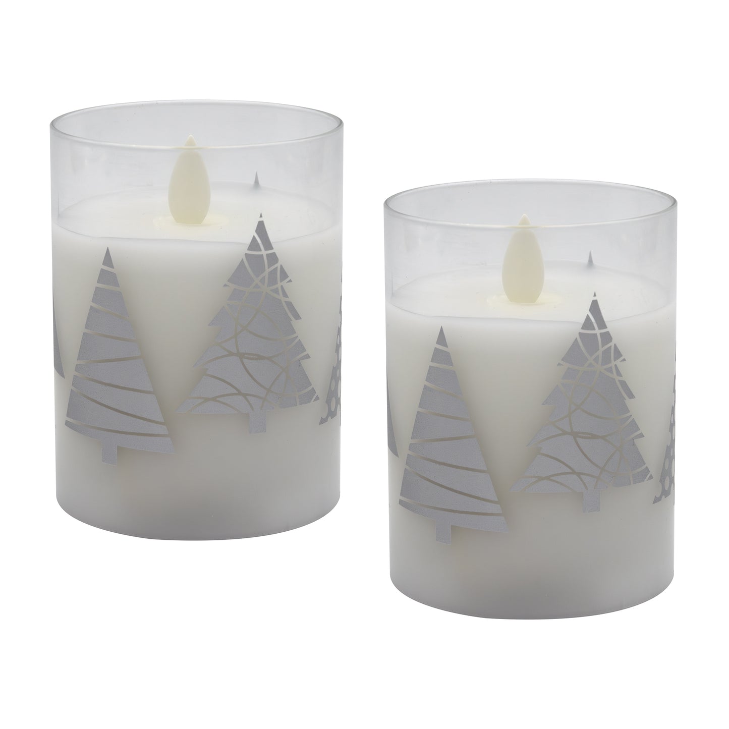 Battery Operated Glass LED Candles, Christmas Trees - Set of 2