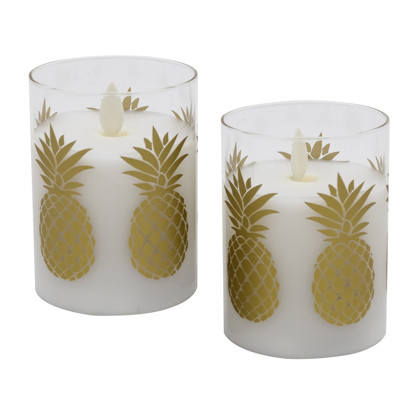 Battery Operated LED Glass Candles with Flickering Flame, Gold Pineapple - Set of 2