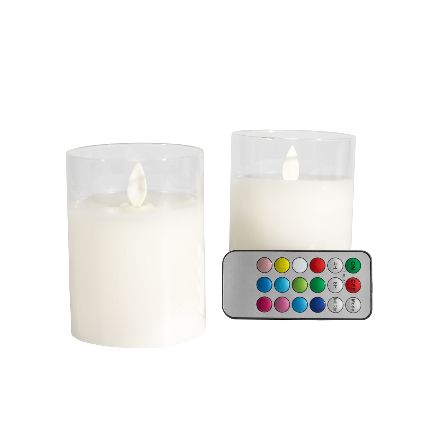 Battery Operated Glass Flickering Flame LED Candles with Remote Control, Multi Function - Set of 2