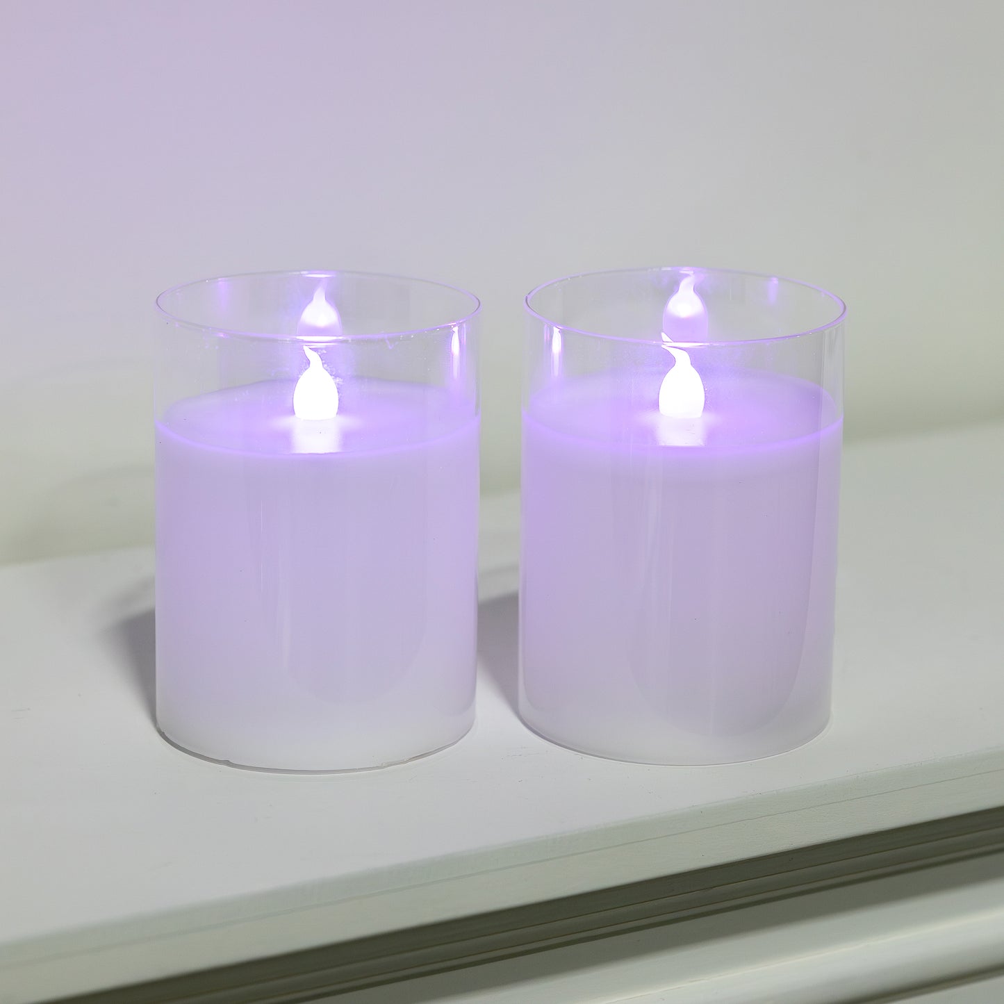 Battery Operated Glass Flickering Flame LED Candles with Remote Control, Multi Function - Set of 2