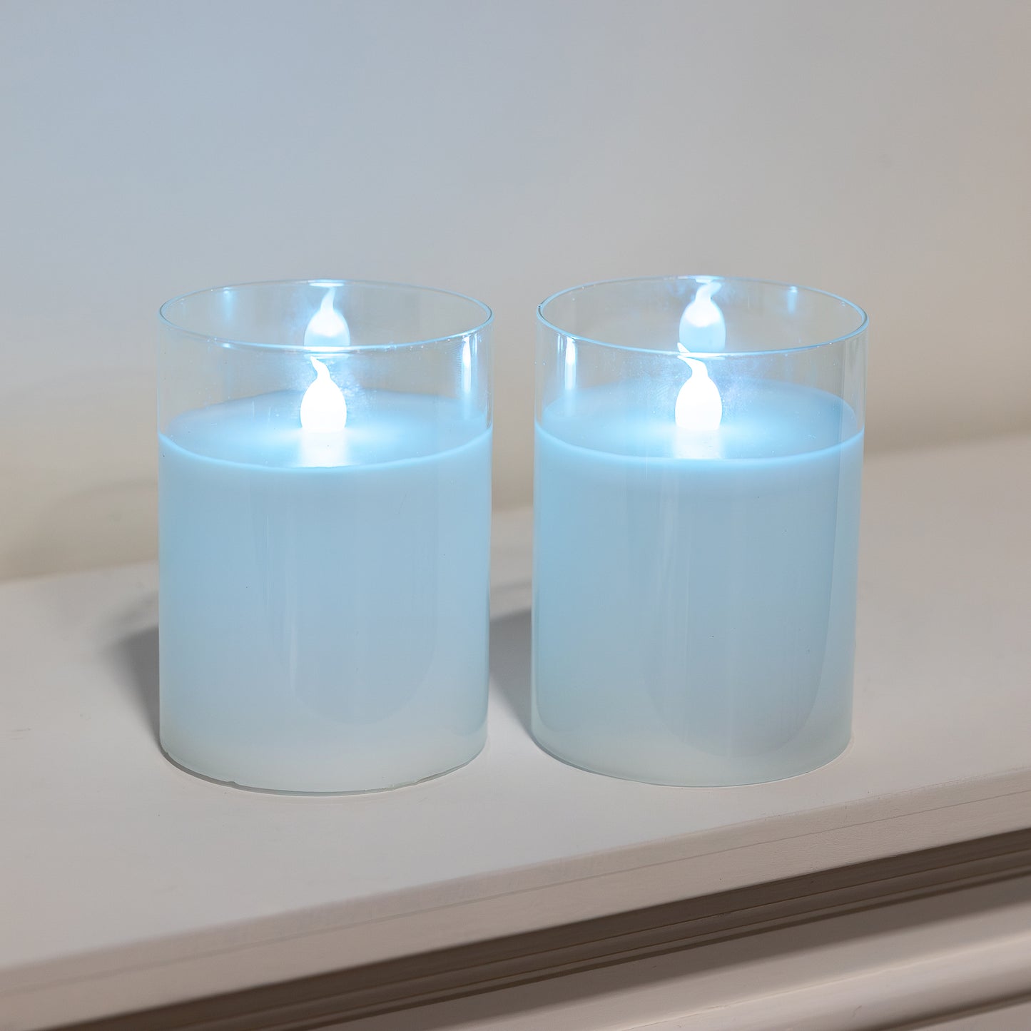 Battery Operated Glass Flickering Flame LED Candles with Remote Control, Multi Function - Set of 2